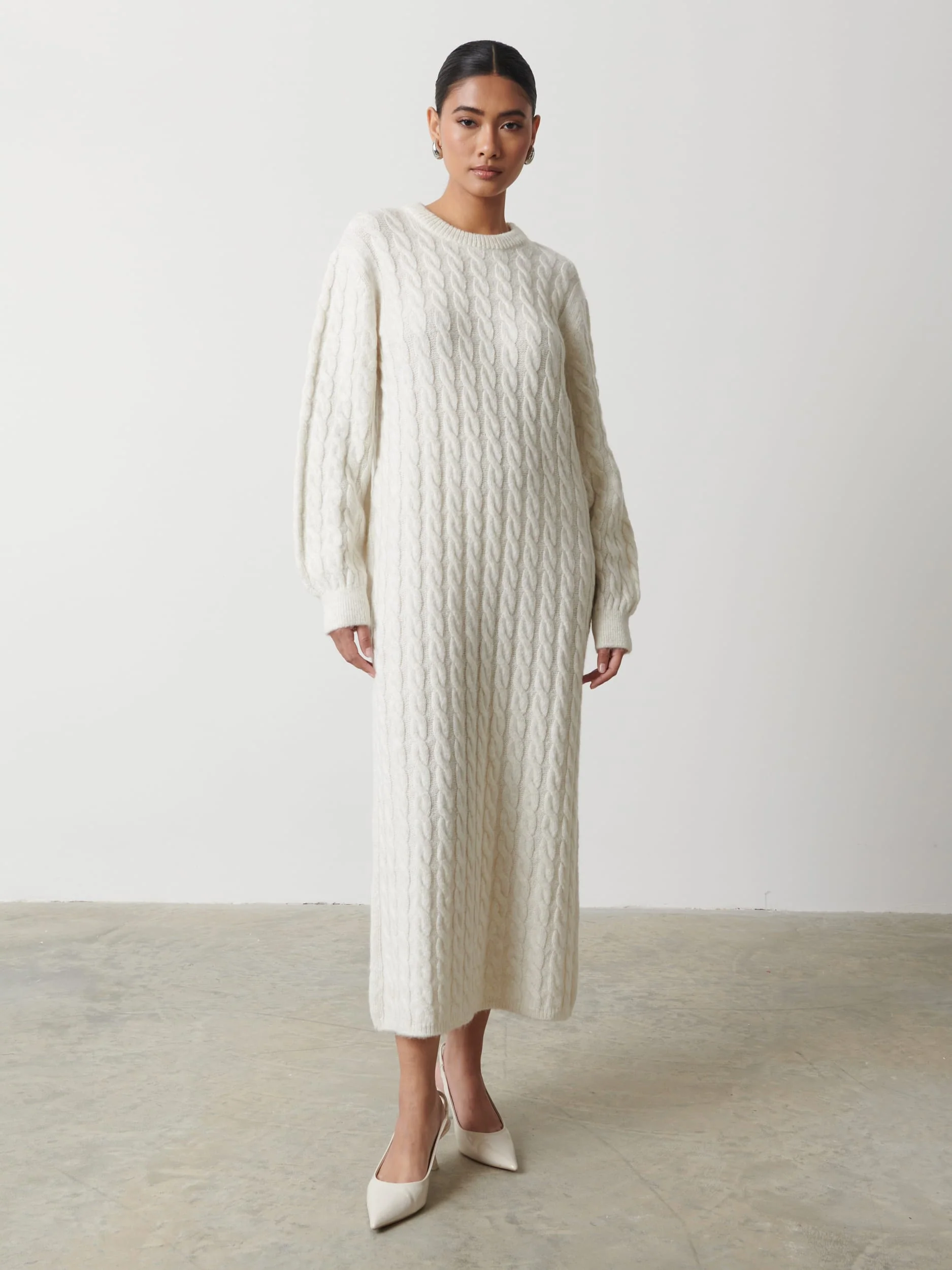 Elisha Cable Knit Midaxi Dress - Cream - Image 3