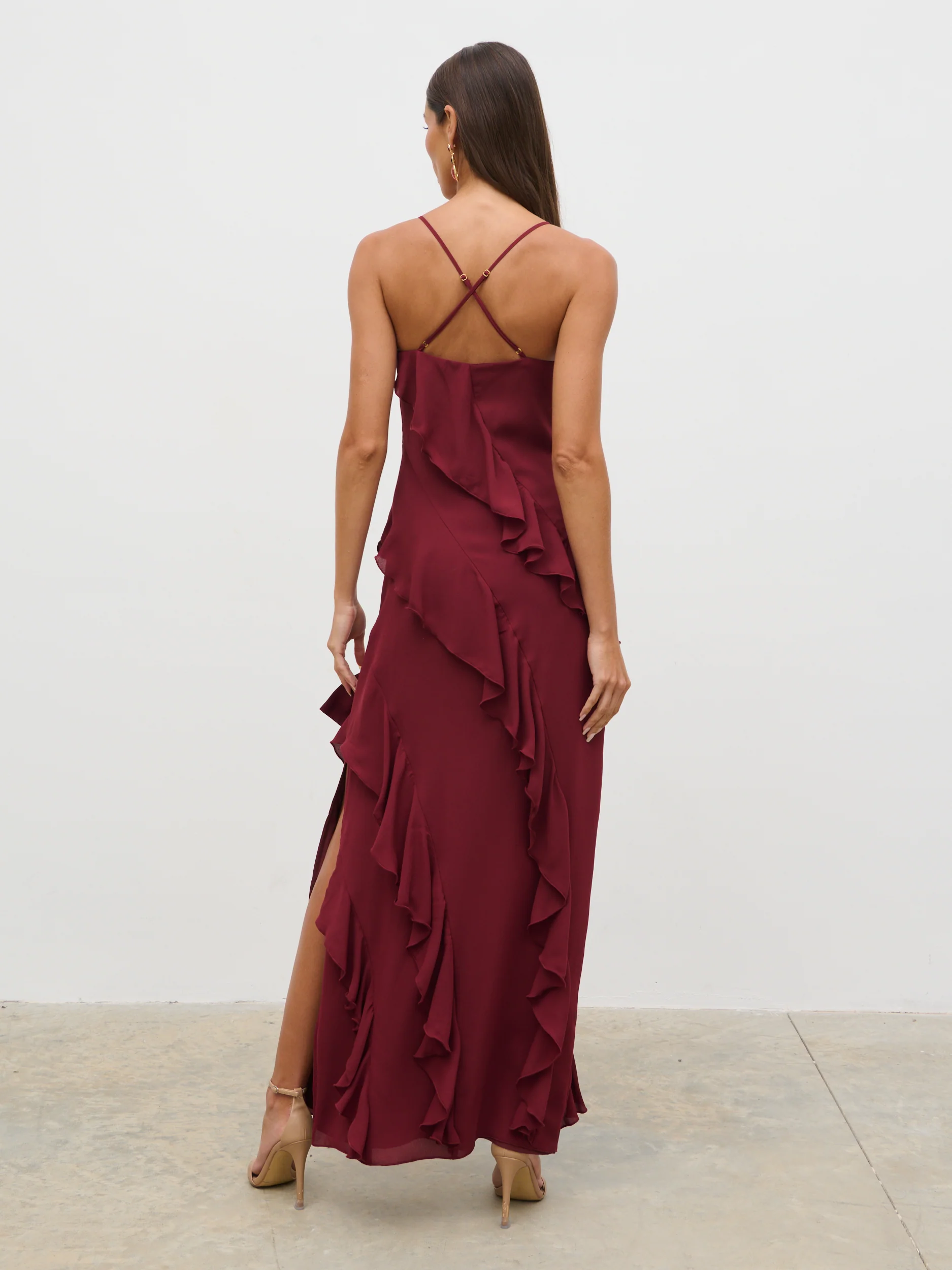 Elle Ruffle Bow Maxi Dress - Wine - Image 6