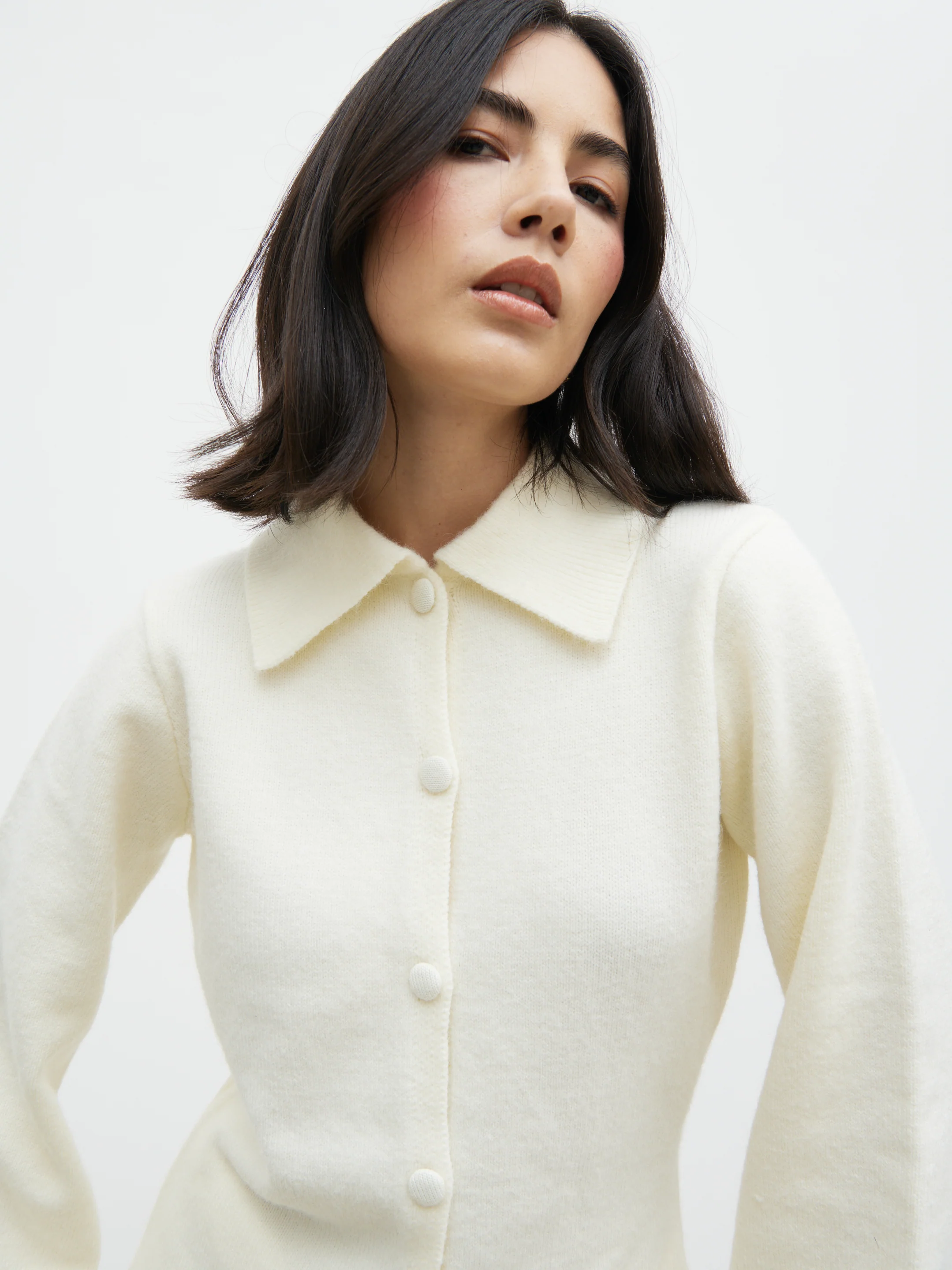 Ellice Collared Knit Cardigan - Cream - Image 3