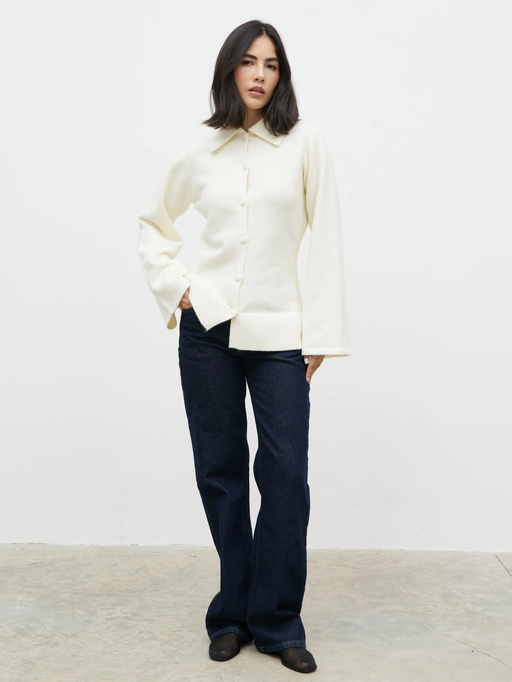 Ellice Collared Knit Cardigan - Cream - Image 5