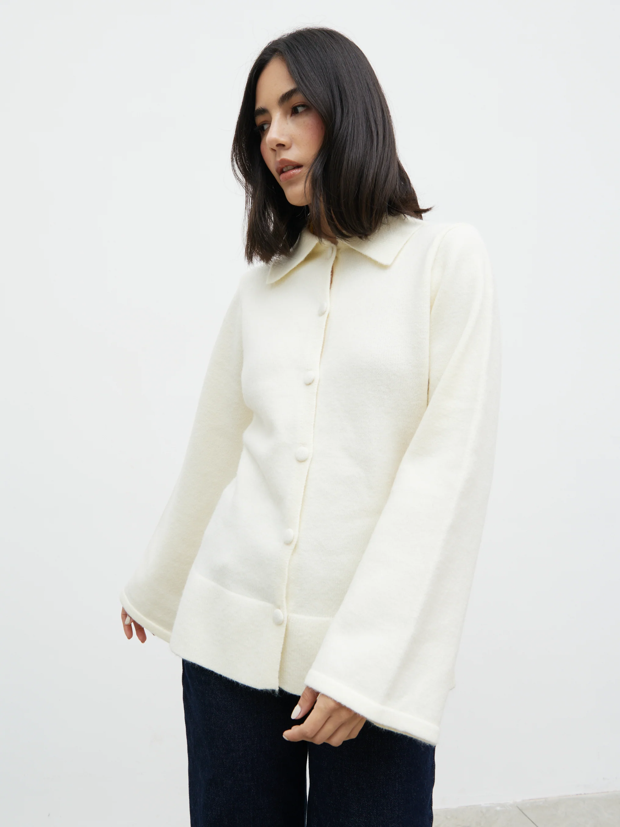 Ellice Collared Knit Cardigan - Cream - Image 6