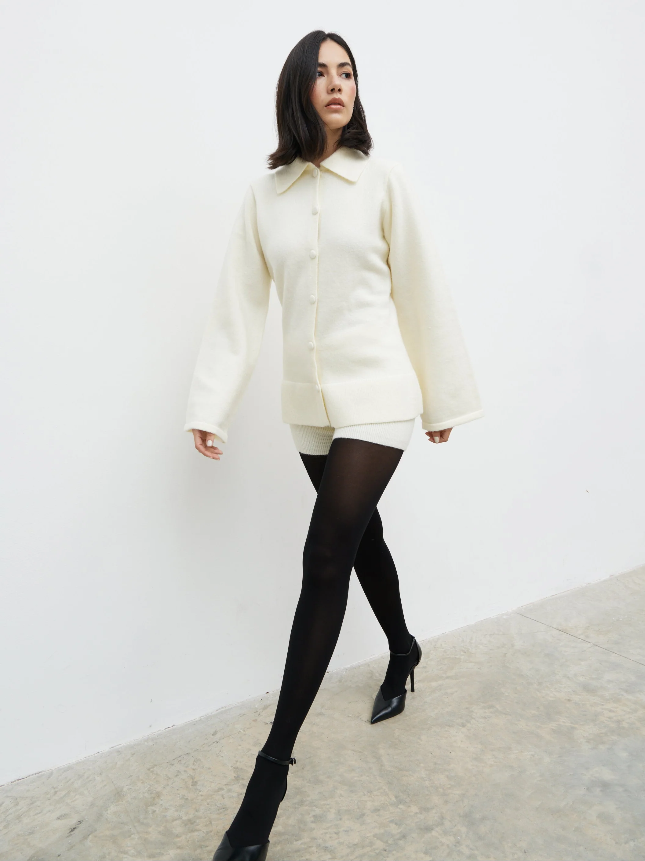 Ellice Collared Knit Cardigan - Cream - Image 7