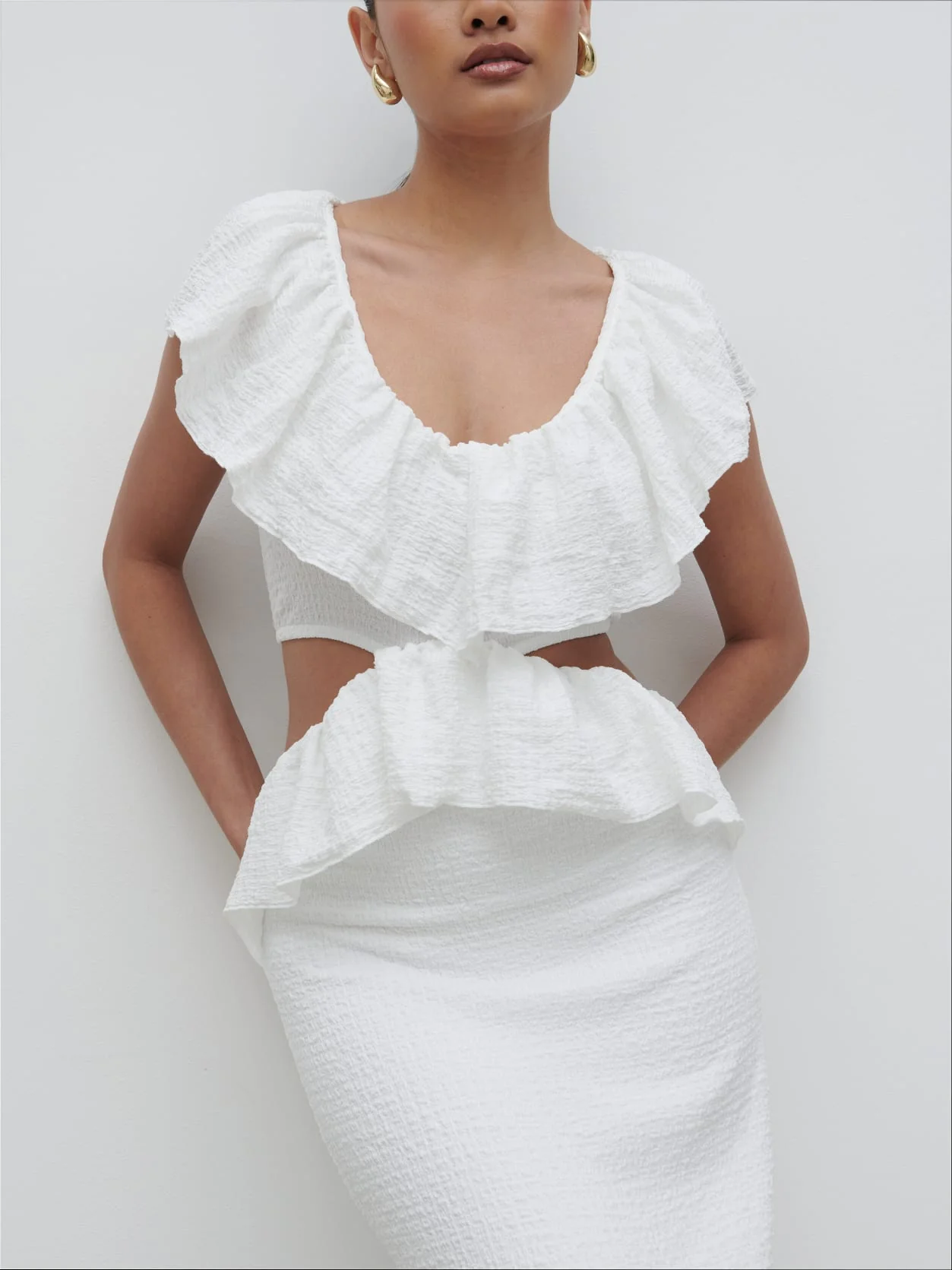 Ellis Crinkle Ruffle Jersey Dress - Cream - Image 4