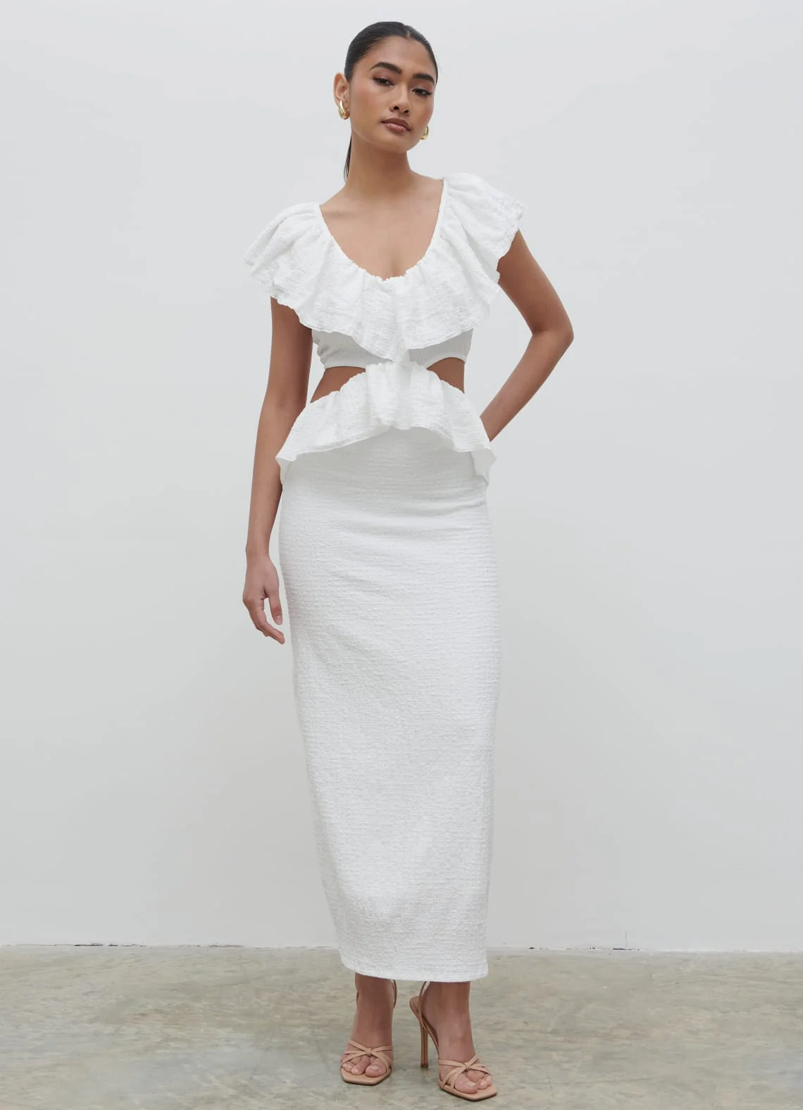 Ellis Crinkle Ruffle Jersey Dress - Cream - Image 6