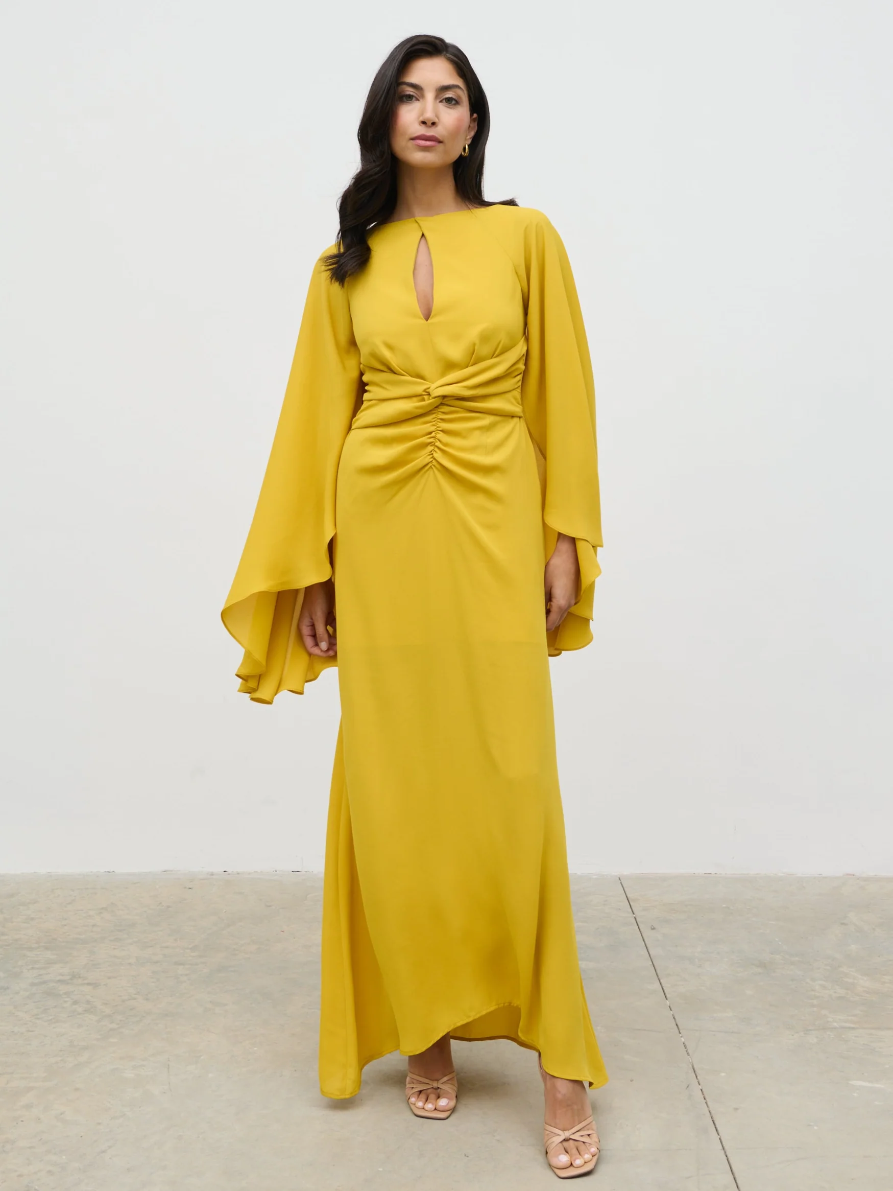 Ellison Cape Knot Maxi Dress - Yellow Ochre - Image 3