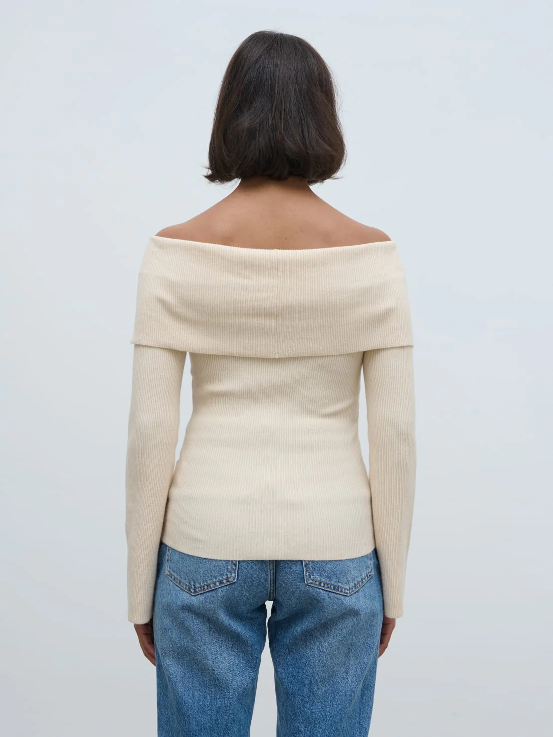 Elora Bardot Button Front Knit Top - Oatmeal - Image 7