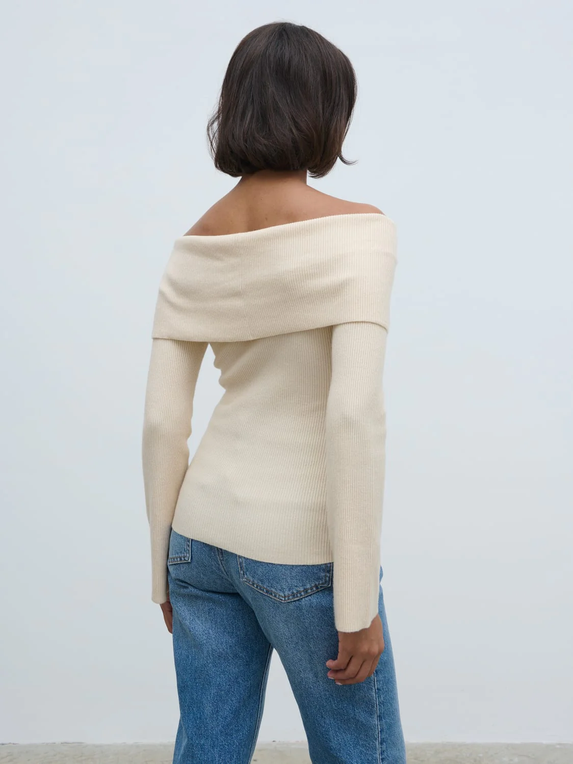 Elora Bardot Button Front Knit Top - Oatmeal - Image 8
