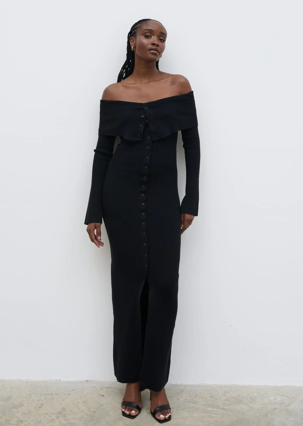 Elora Bardot Knit Maxi Dress - Black - Image 5