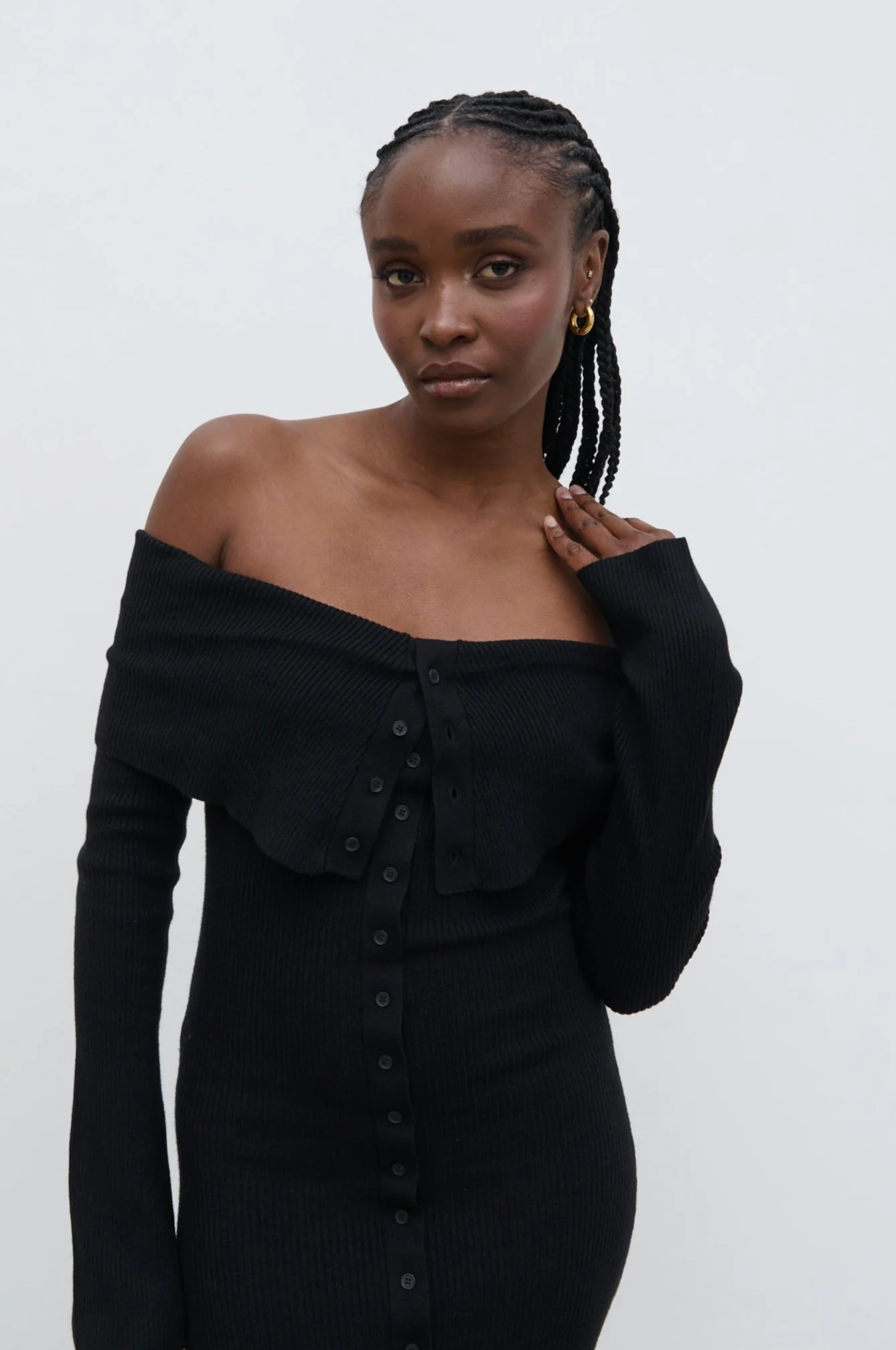 Elora Bardot Knit Maxi Dress - Black - Image 6