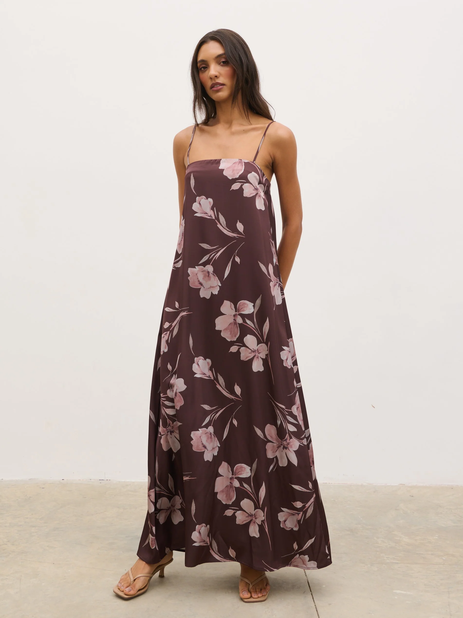 Elowen Scarf A-Line Maxi Dress - Brown Botanical Lily Floral - Image 7