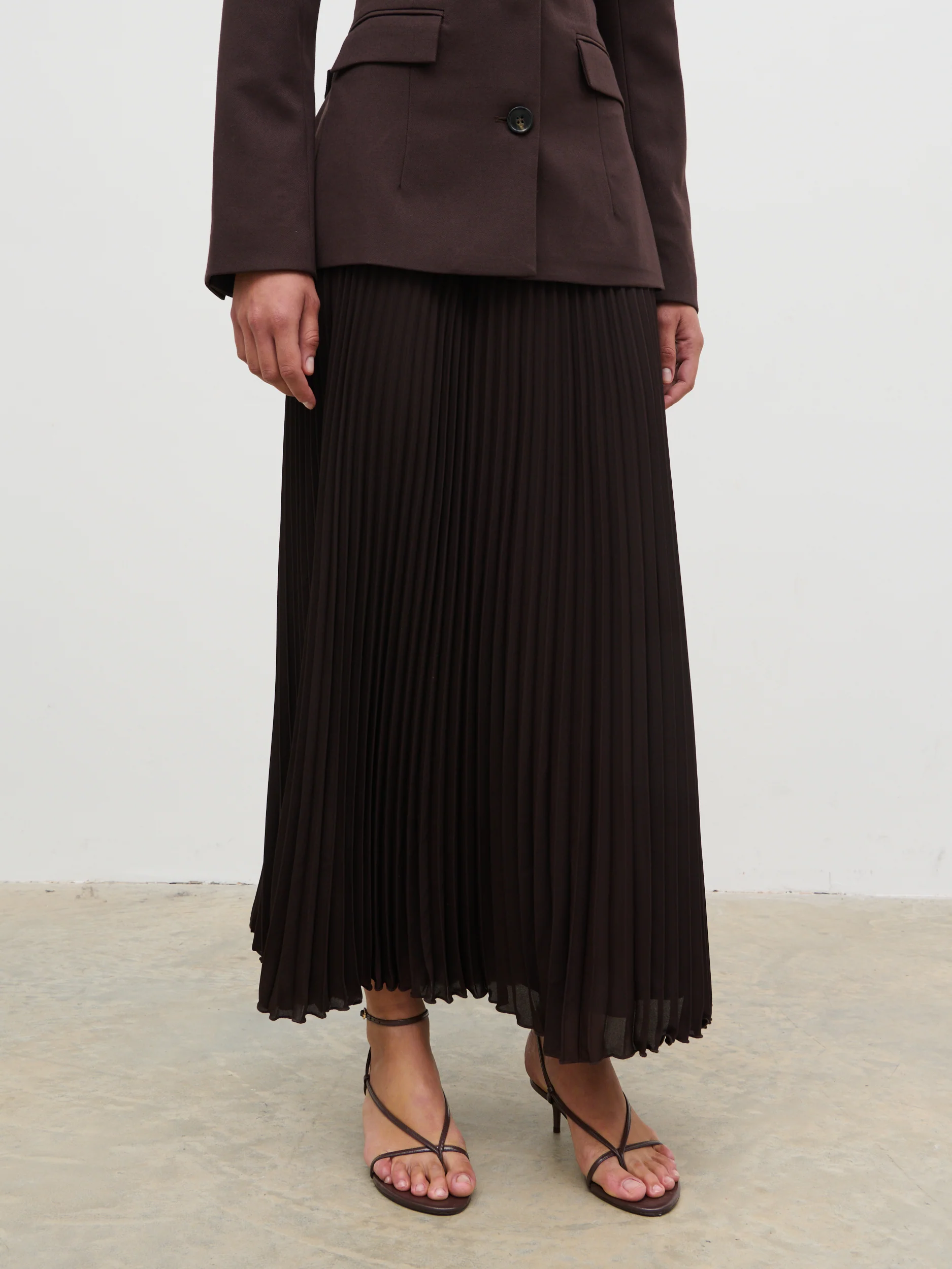Elsa Pleated Midaxi Skirt - Brown - Image 4