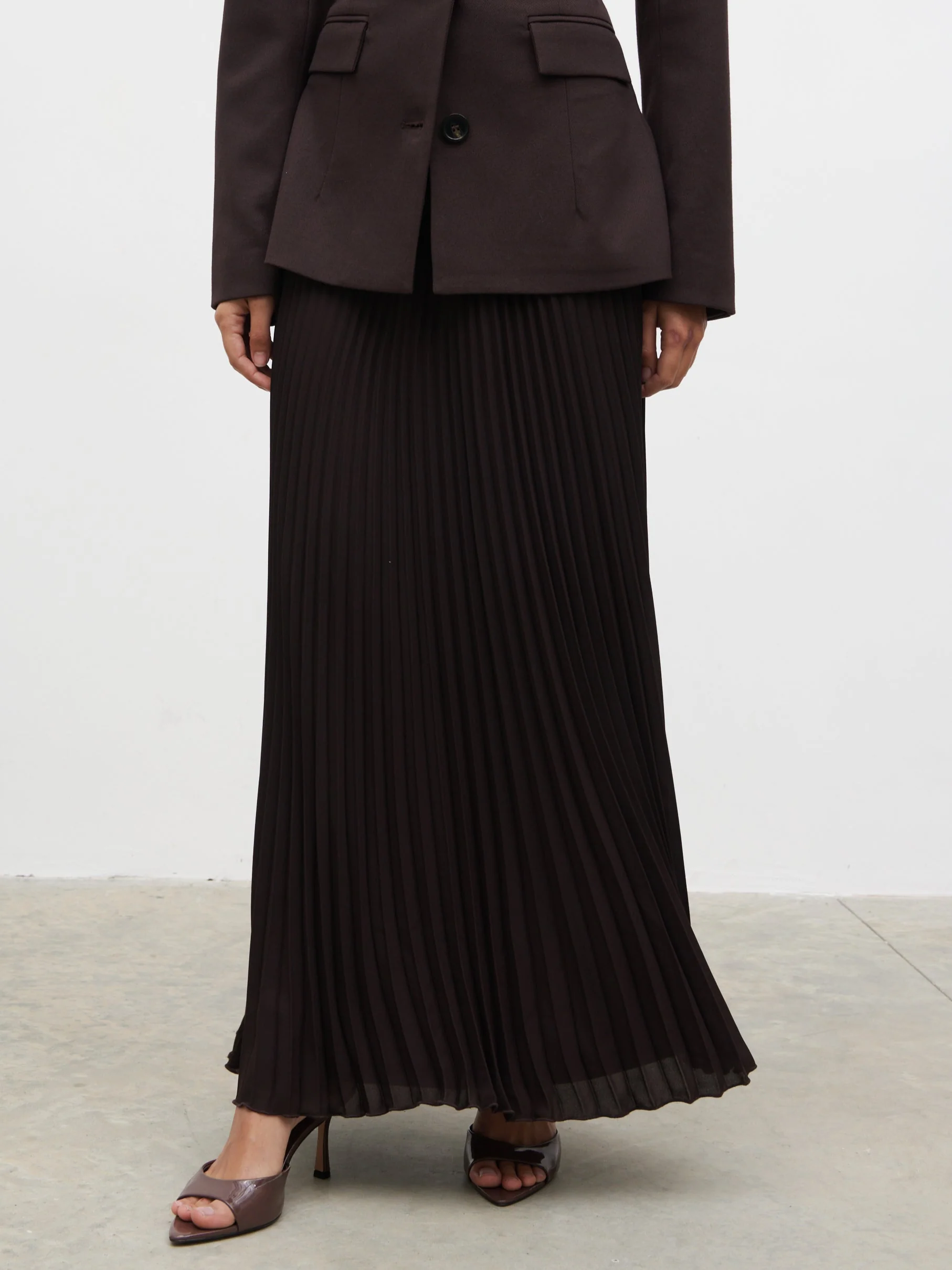 Elsa Pleated Midaxi Skirt - Brown - Image 7