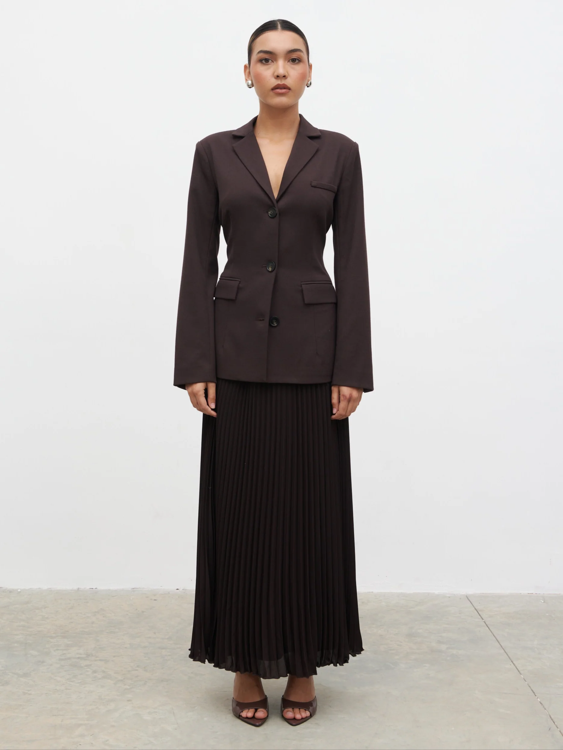 Elsa Pleated Midaxi Skirt - Brown - Image 8