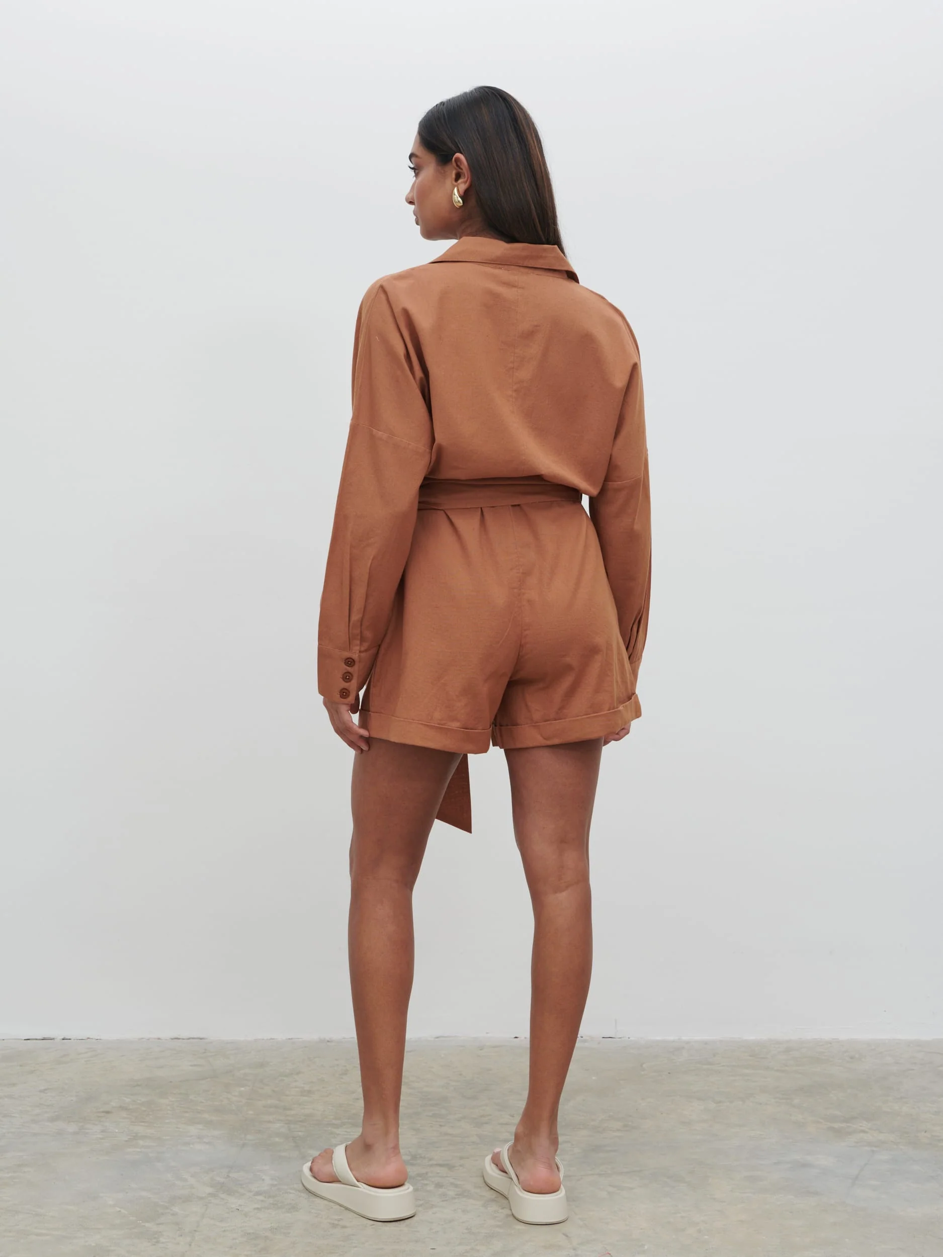 Emilie Belted Playsuit - Biscuit - Image 3