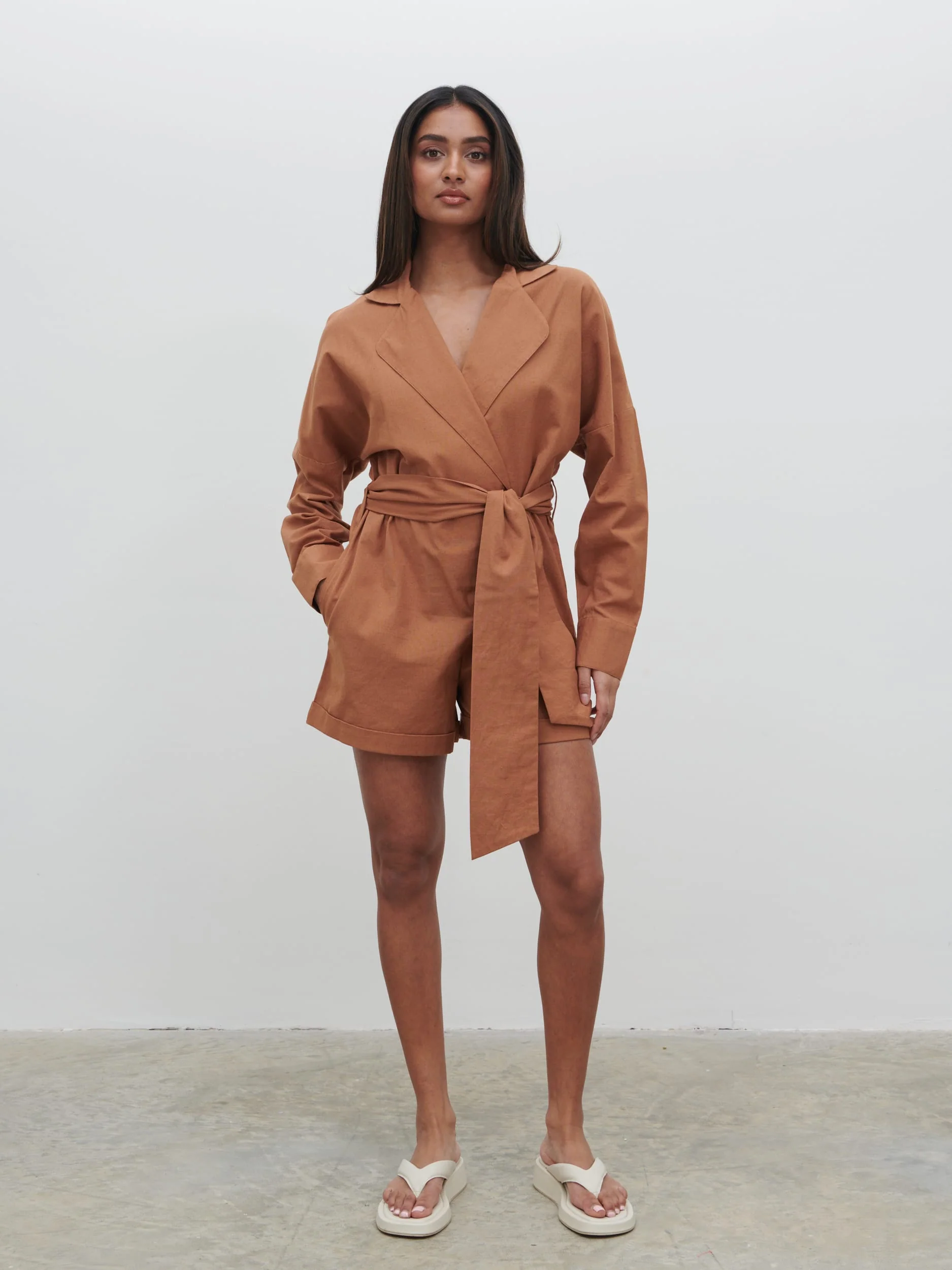 Emilie Belted Playsuit - Biscuit - Image 4