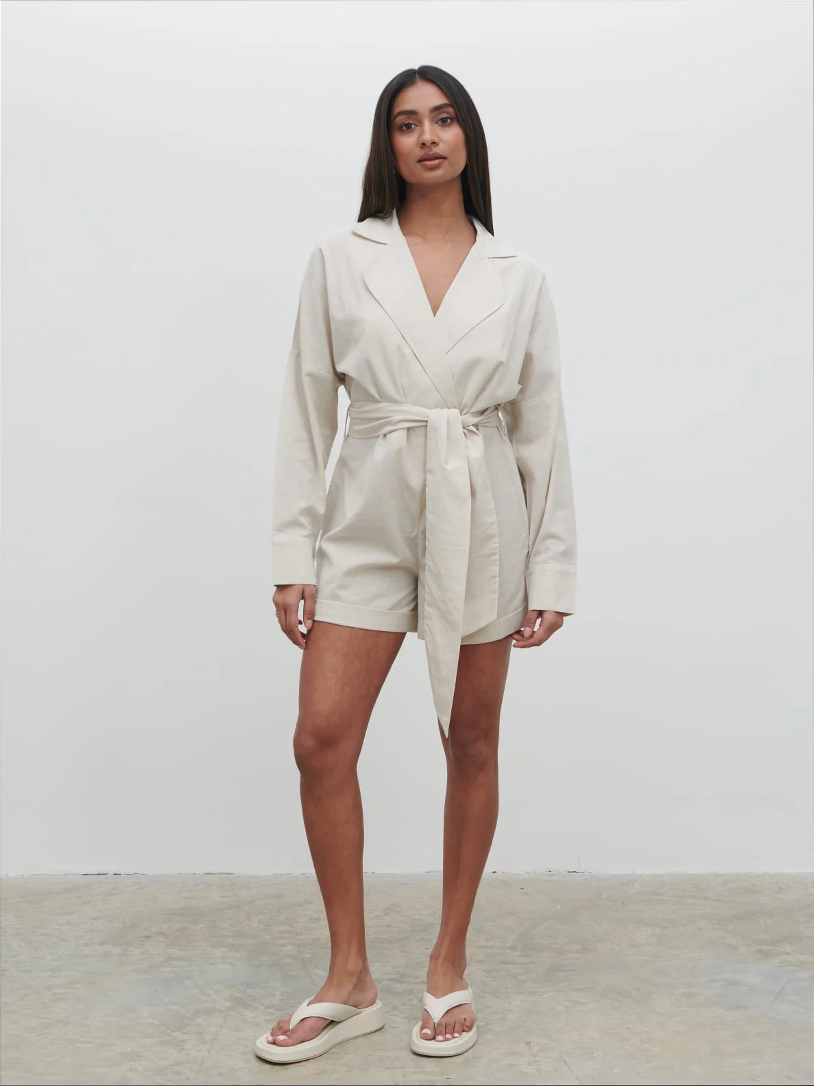 Emilie Belted Playsuit - Oatmeal - Image 2