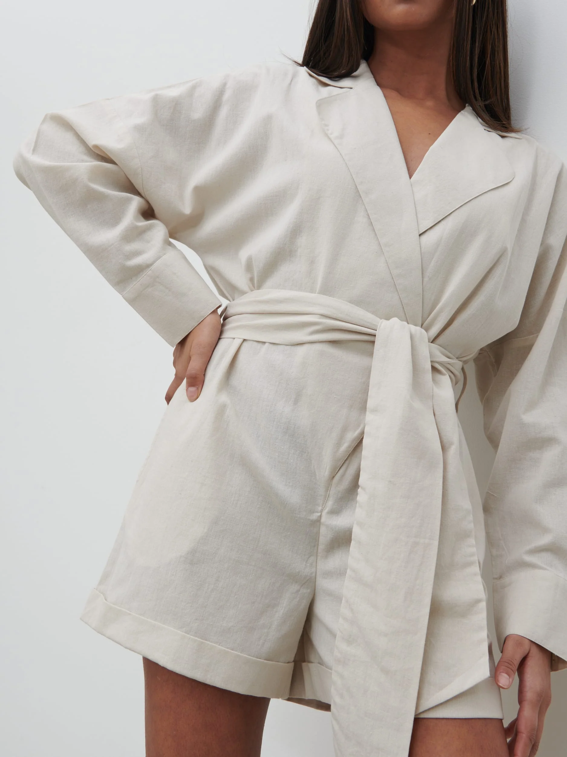 Emilie Belted Playsuit - Oatmeal - Image 3