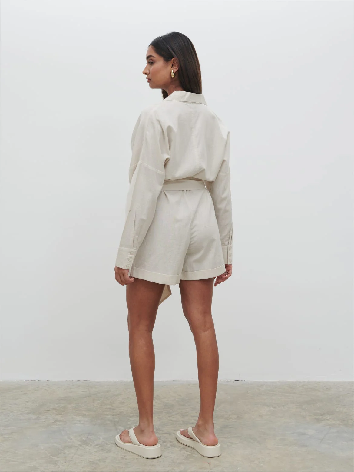 Emilie Belted Playsuit - Oatmeal - Image 4