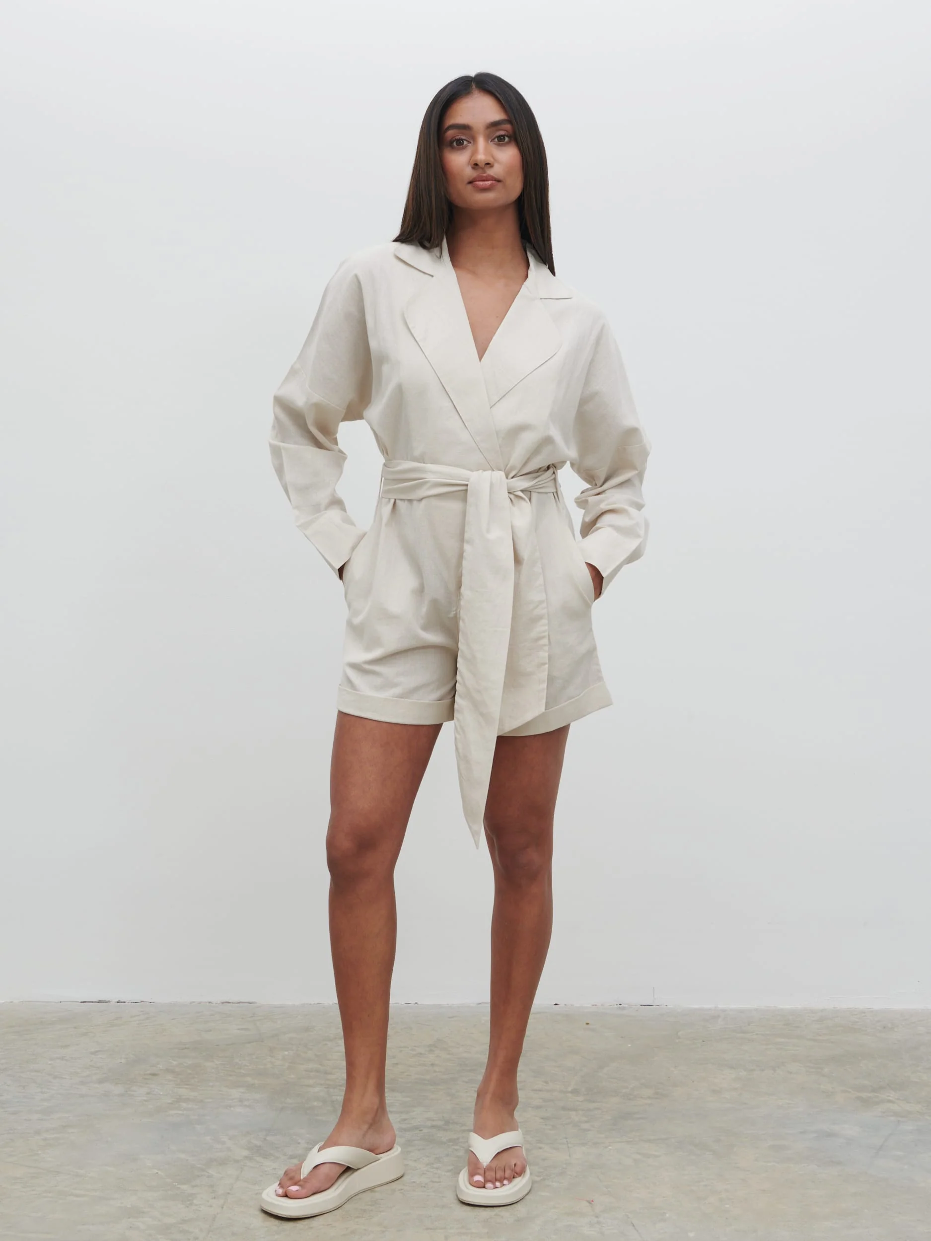 Emilie Belted Playsuit - Oatmeal - Image 5