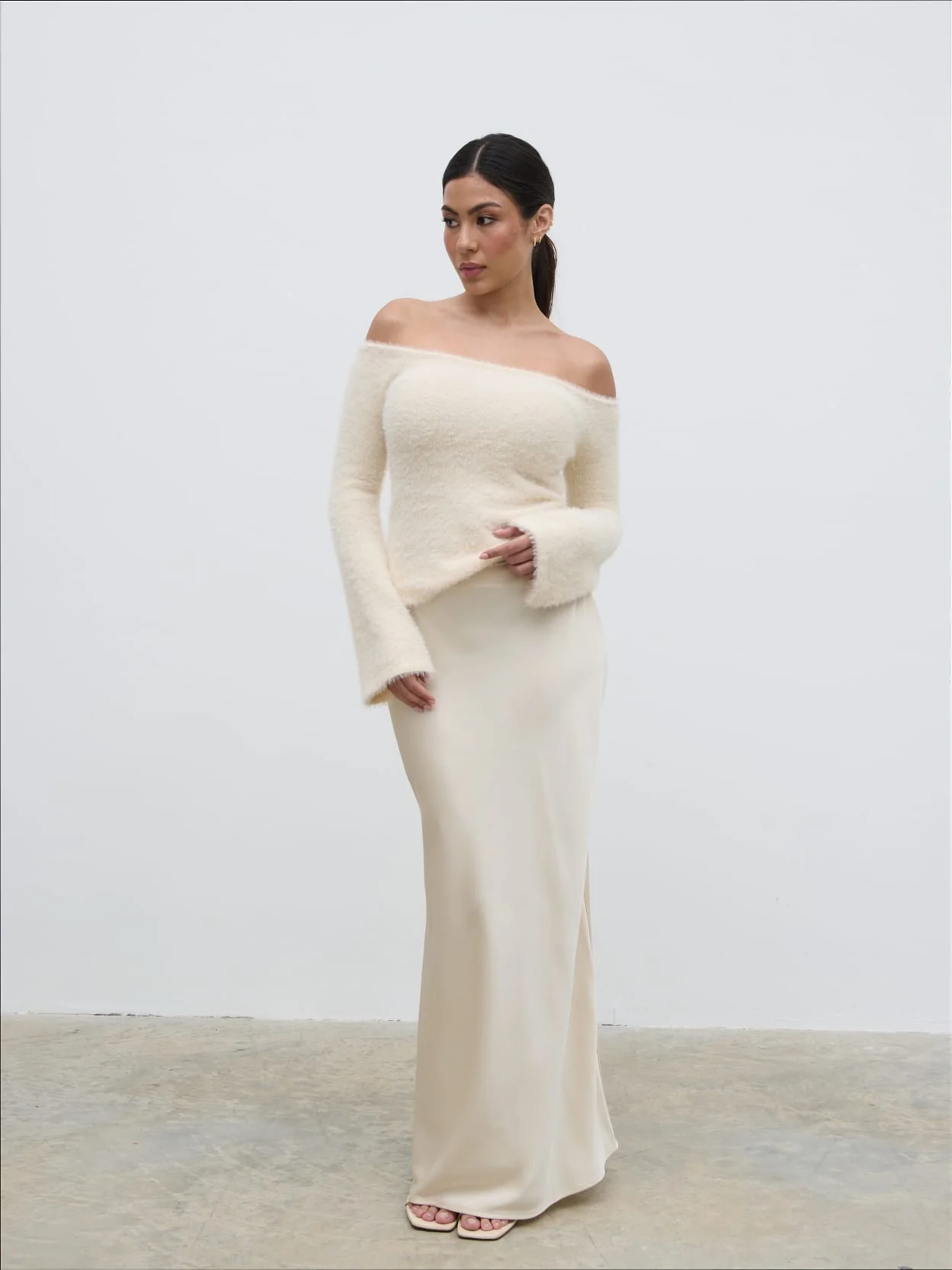 Erika Bardot Fluffy Knit Top - Cream - Image 4