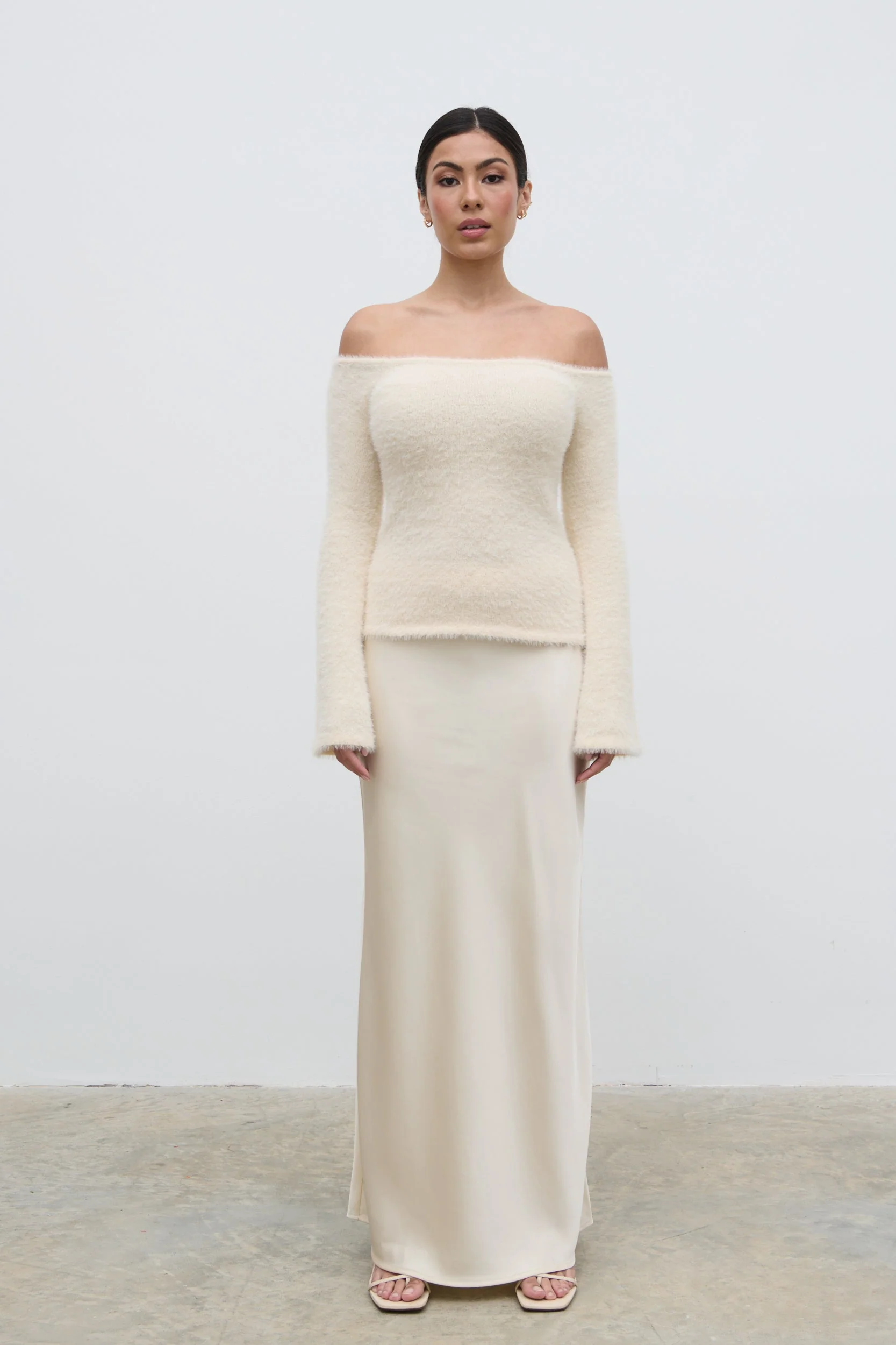 Erika Bardot Fluffy Knit Top - Cream - Image 7