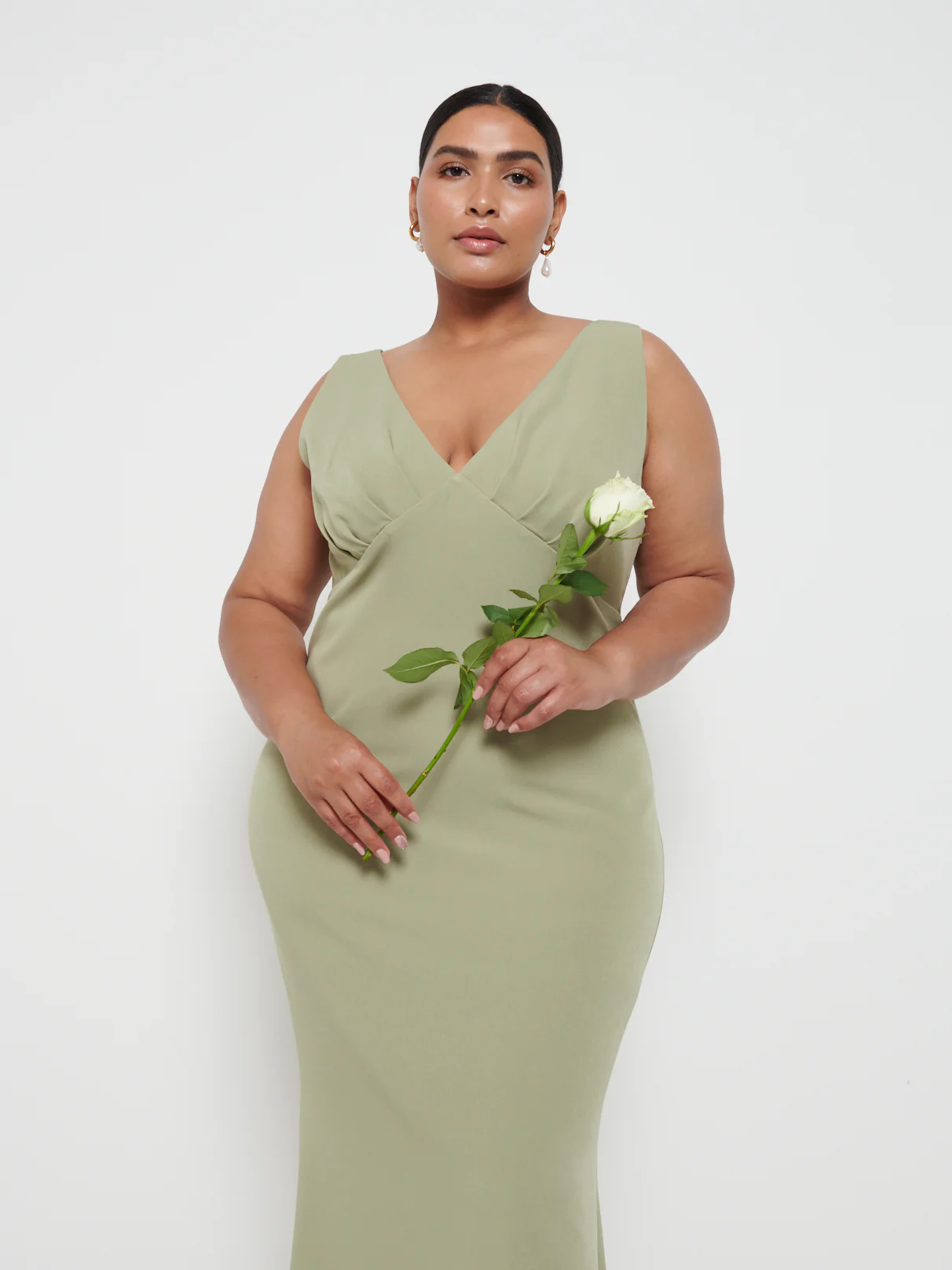 Esmee Crepe Maxi Bridesmaid Dress Curve - Olive - Image 2