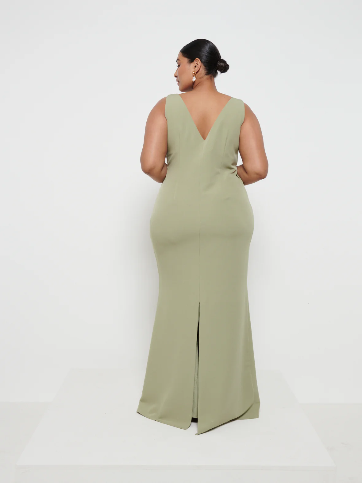 Esmee Crepe Maxi Bridesmaid Dress Curve - Olive - Image 3