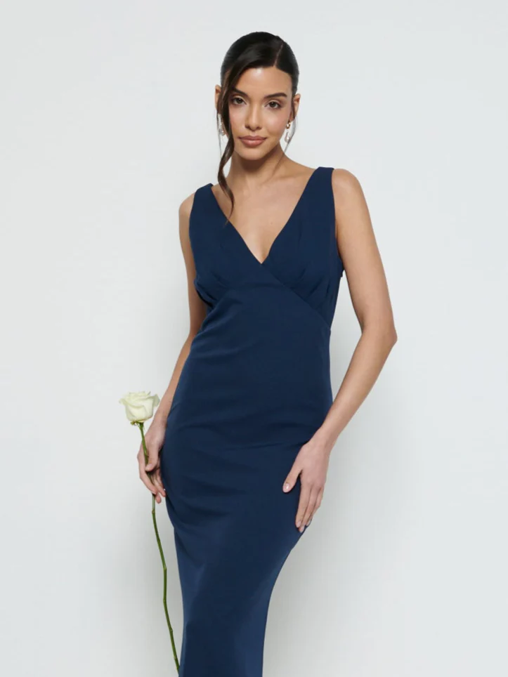 Esmee Crepe Maxi Bridesmaid Dress - Navy - Image 2
