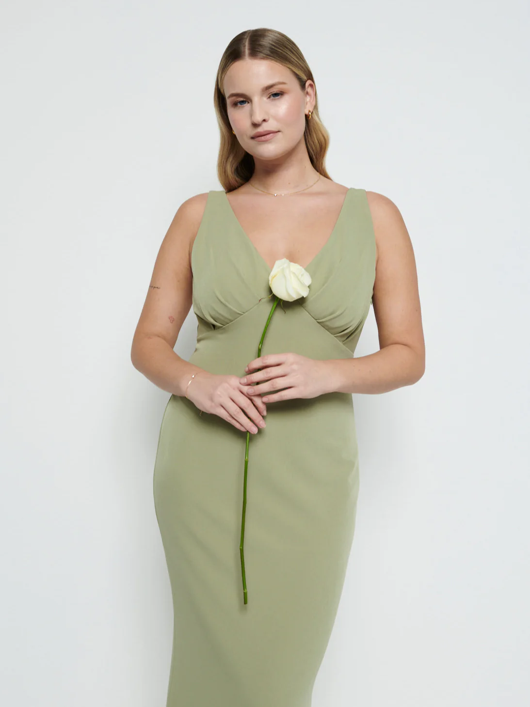 Esmee V-Neck Crepe Maxi Bridesmaid Dress - Olive - Image 2
