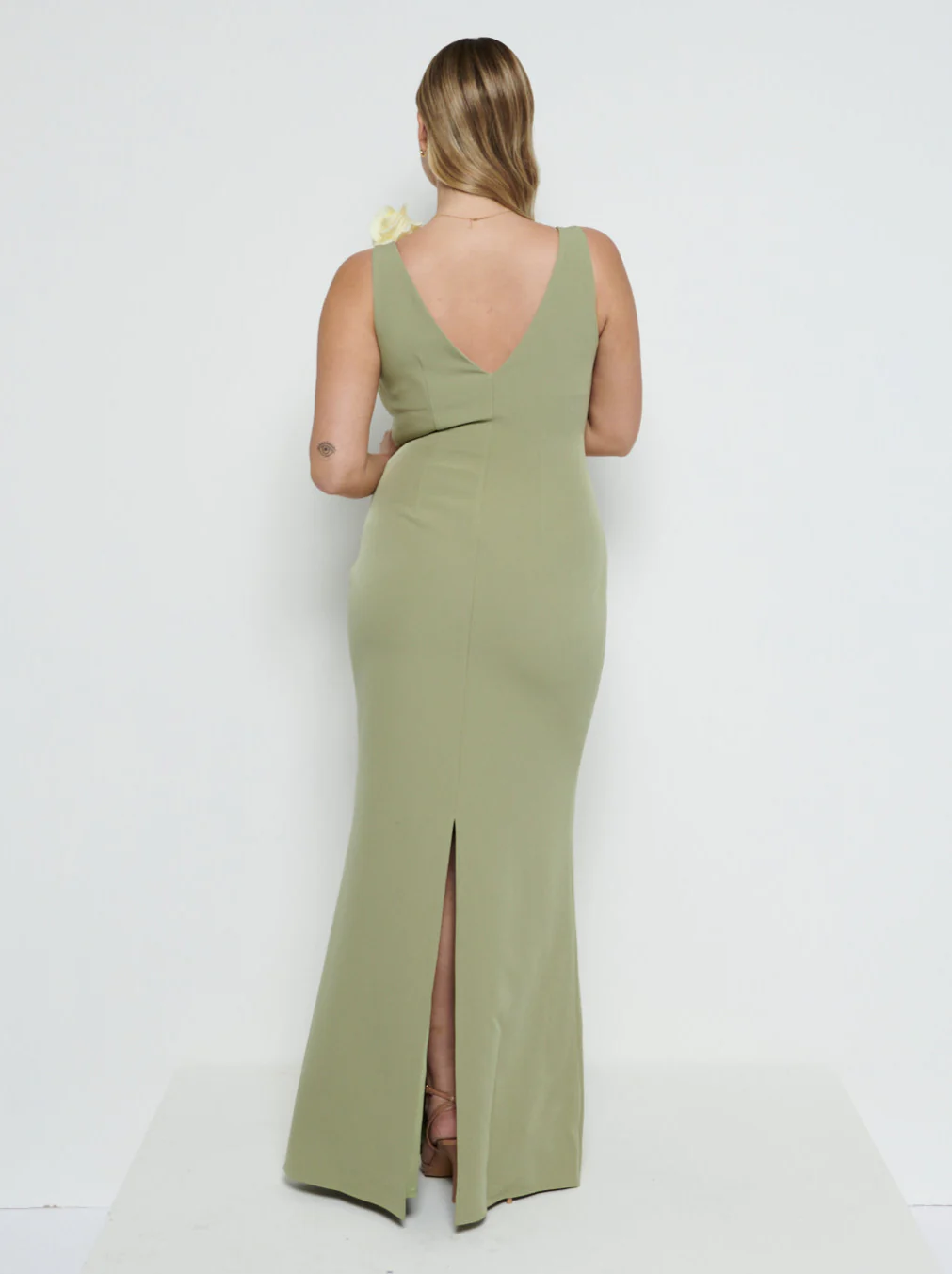 Esmee V-Neck Crepe Maxi Bridesmaid Dress - Olive - Image 3