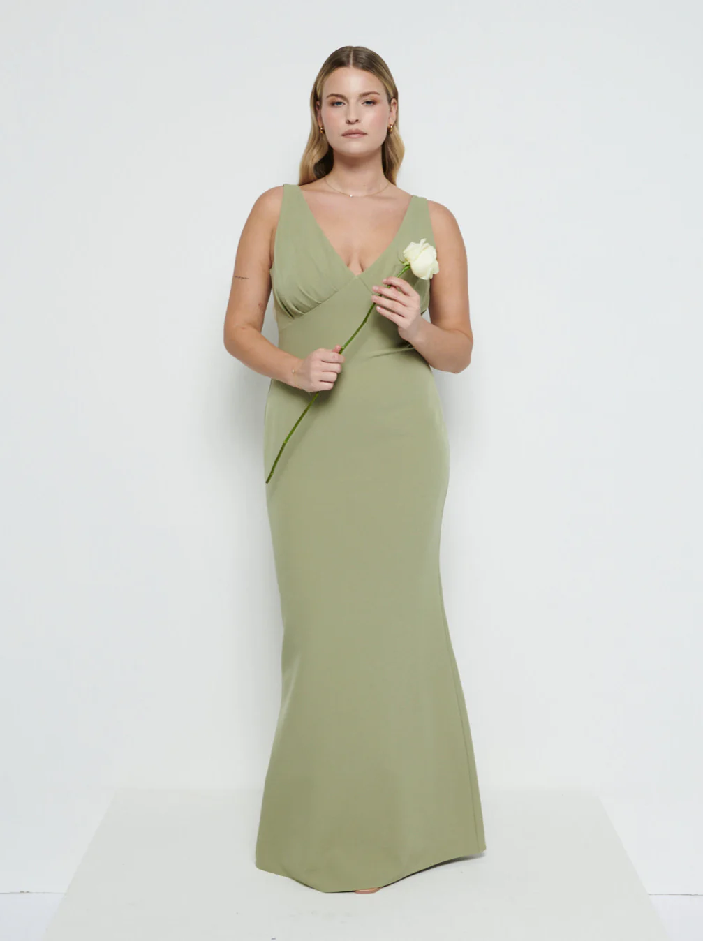 Esmee V-Neck Crepe Maxi Bridesmaid Dress - Olive - Image 4