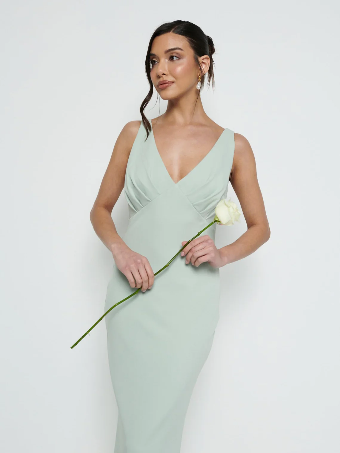 Esmee V-Neck Crepe Maxi Bridesmaid Dress - Sage - Image 2