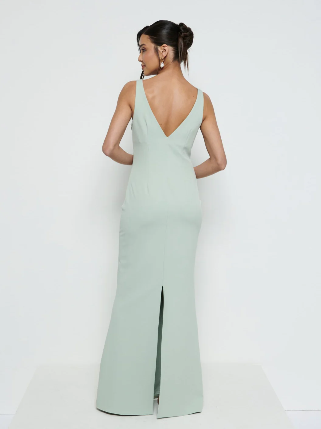 Esmee V-Neck Crepe Maxi Bridesmaid Dress - Sage - Image 3
