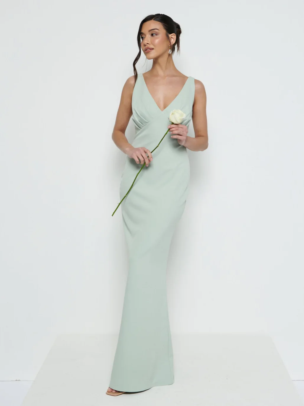 Esmee V-Neck Crepe Maxi Bridesmaid Dress - Sage - Image 4