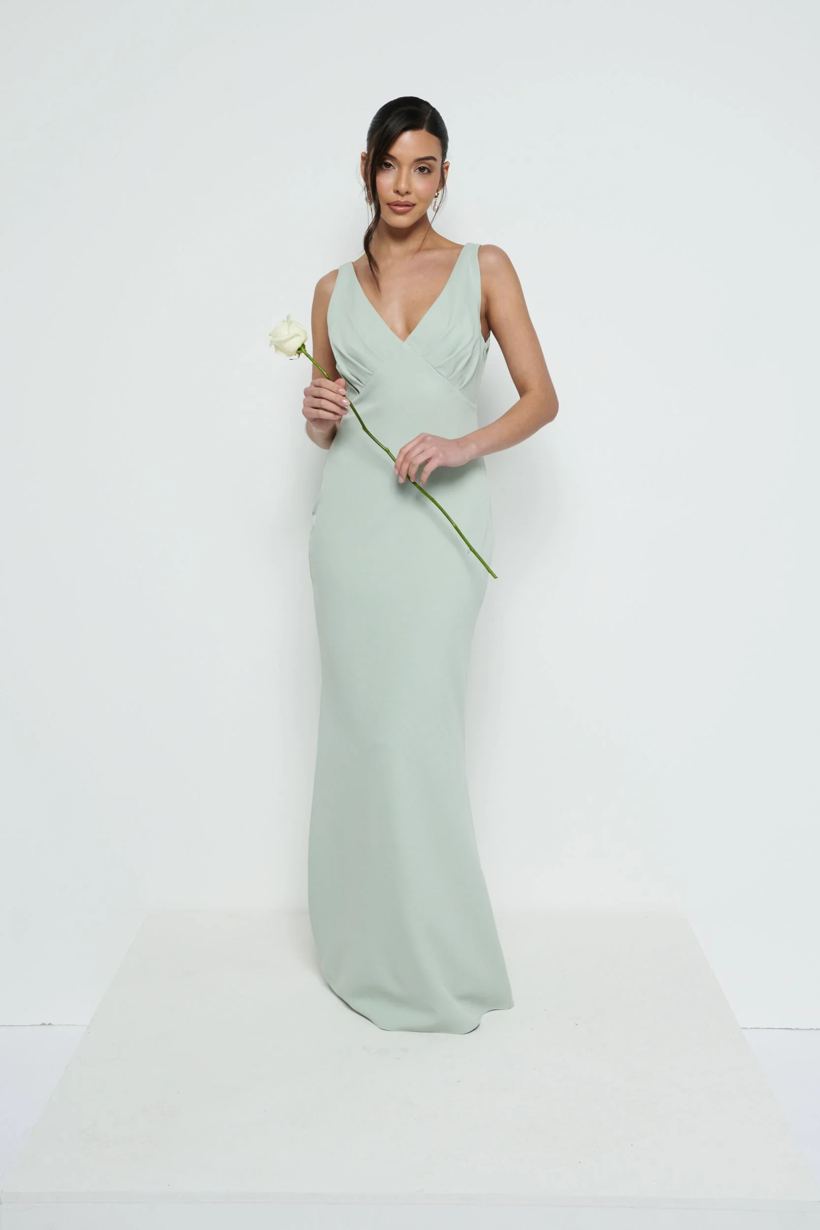 Esmee V-Neck Crepe Maxi Bridesmaid Dress - Sage - Image 5