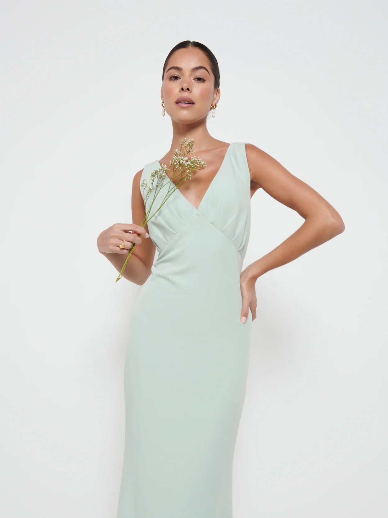 Esmee Crepe Maxi Bridesmaid Dress - Sage - Image 2