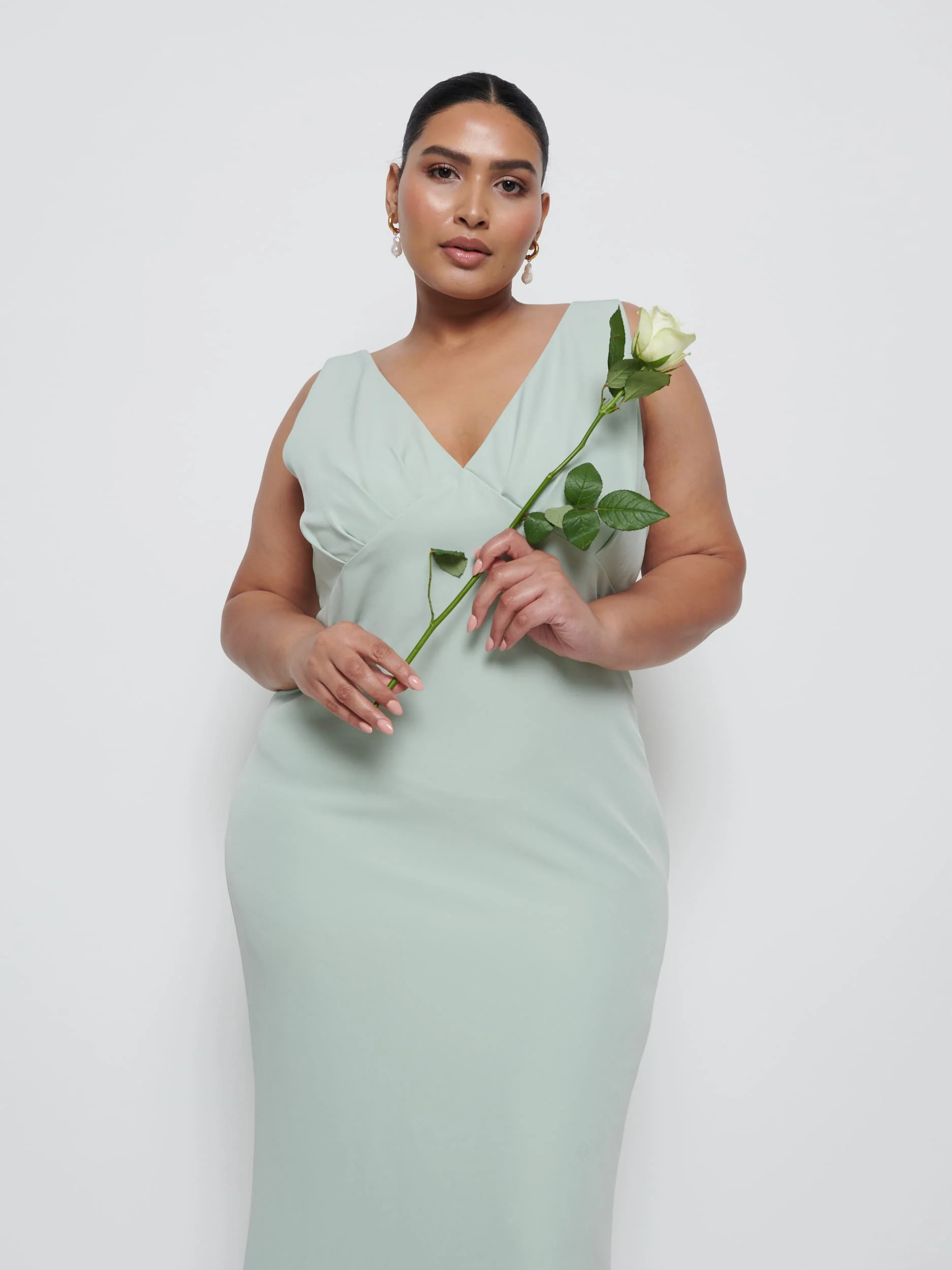Esmee Crepe Maxi Bridesmaid Dress Curve - Sage - Image 2