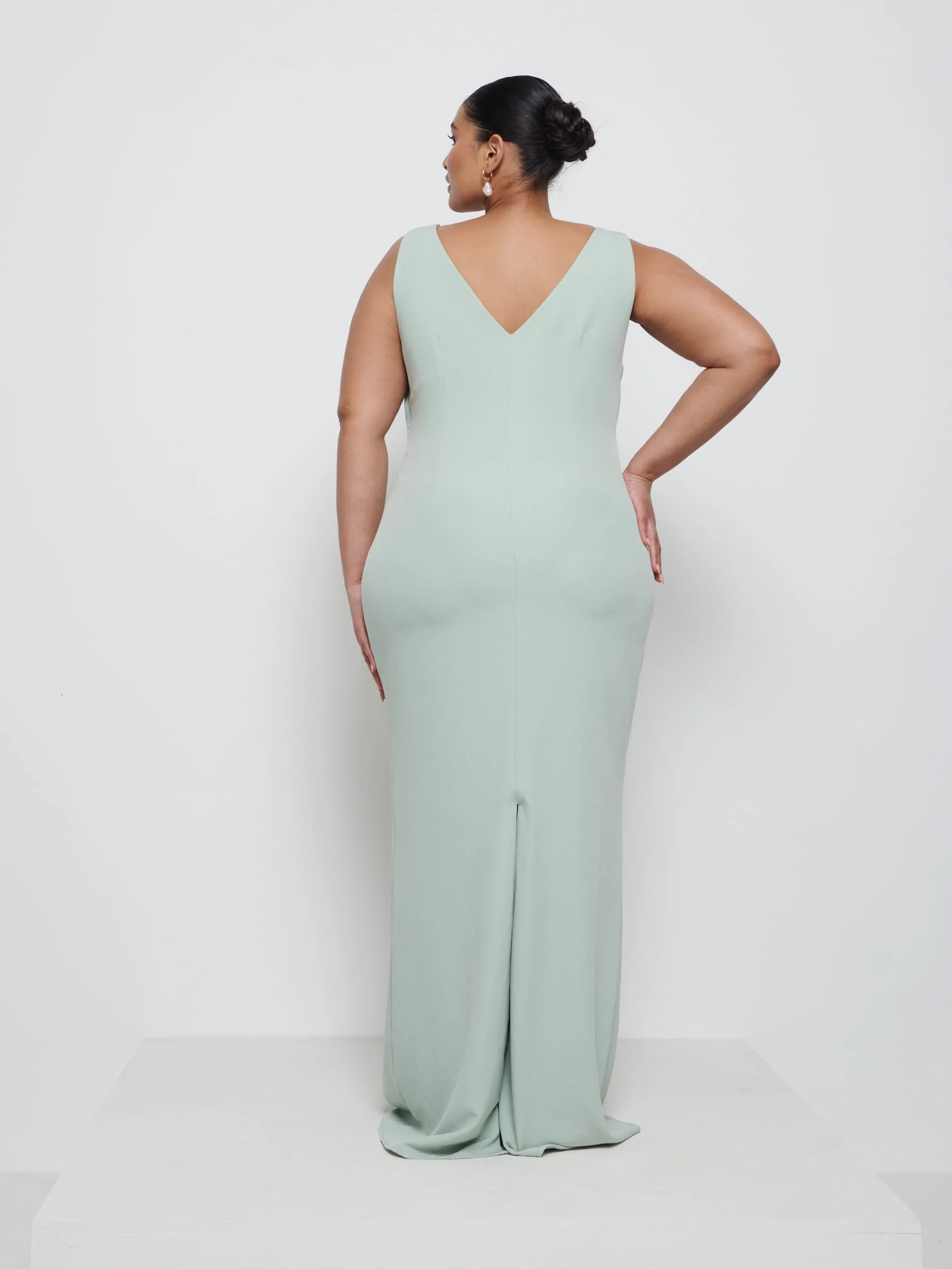 Esmee Crepe Maxi Bridesmaid Dress Curve - Sage - Image 3