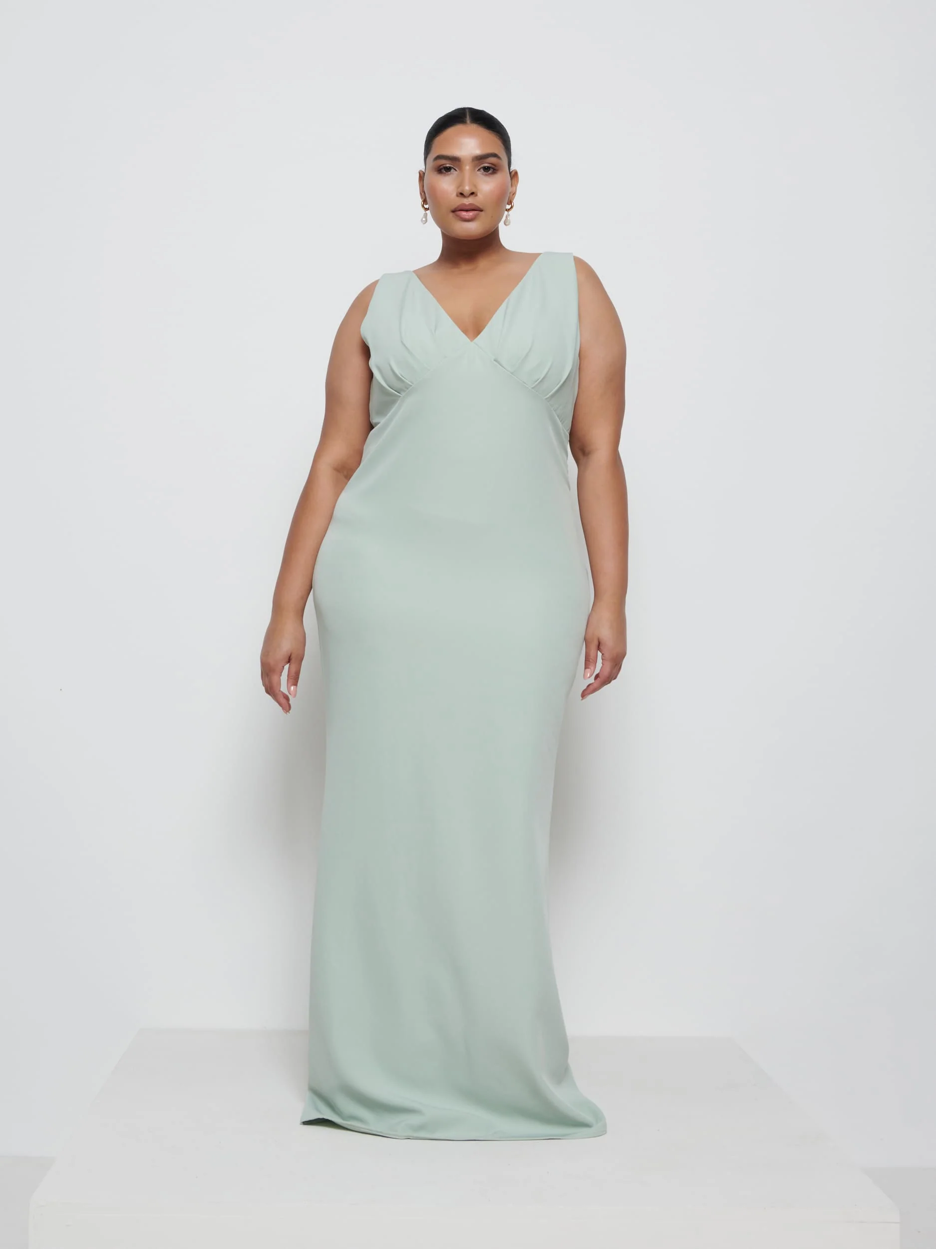 Esmee Crepe Maxi Bridesmaid Dress Curve - Sage - Image 4