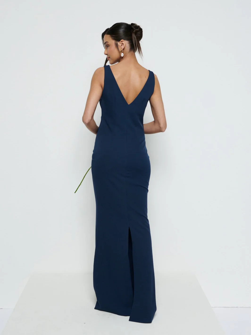 Esmee V-Neck Crepe Maxi Bridesmaid Dress - Navy - Image 3