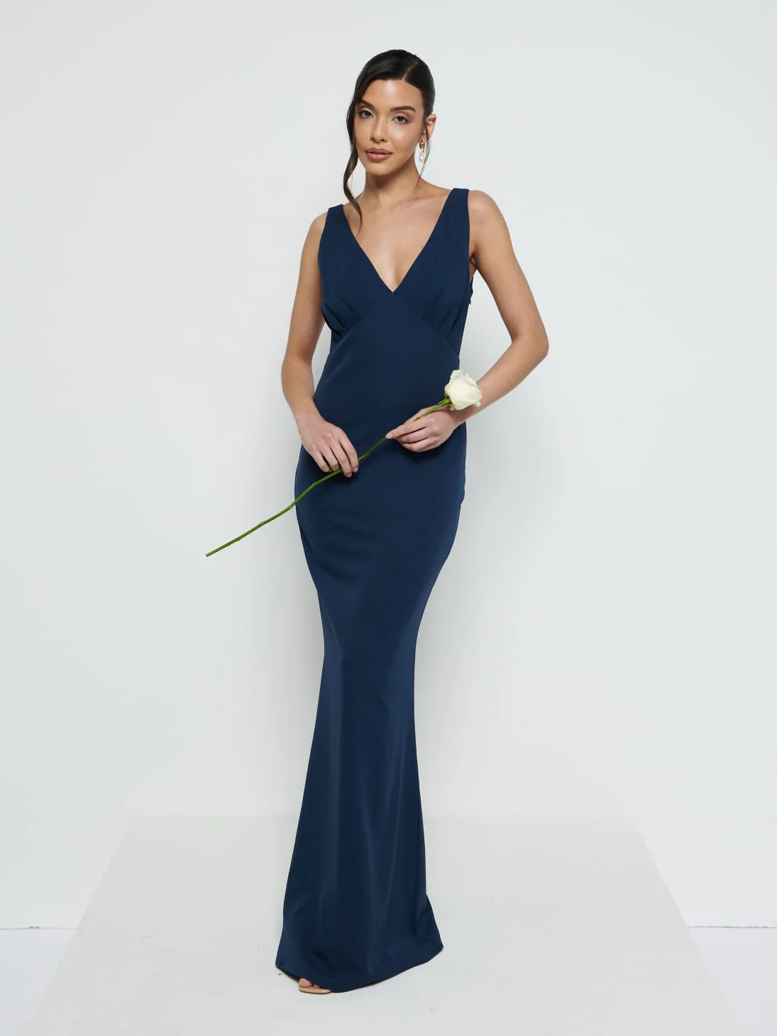 Esmee V-Neck Crepe Maxi Bridesmaid Dress - Navy - Image 4