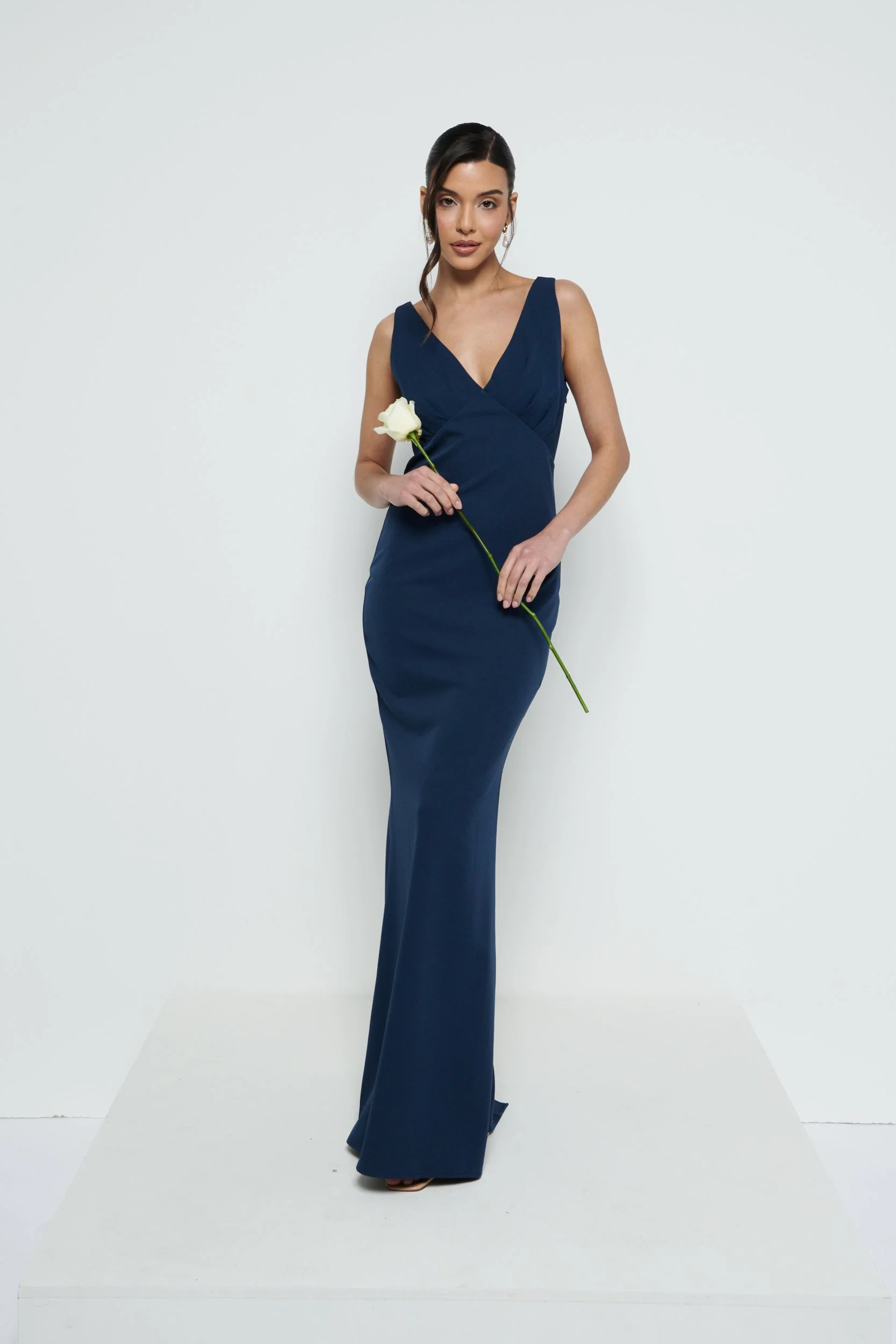 Esmee V-Neck Crepe Maxi Bridesmaid Dress - Navy - Image 5