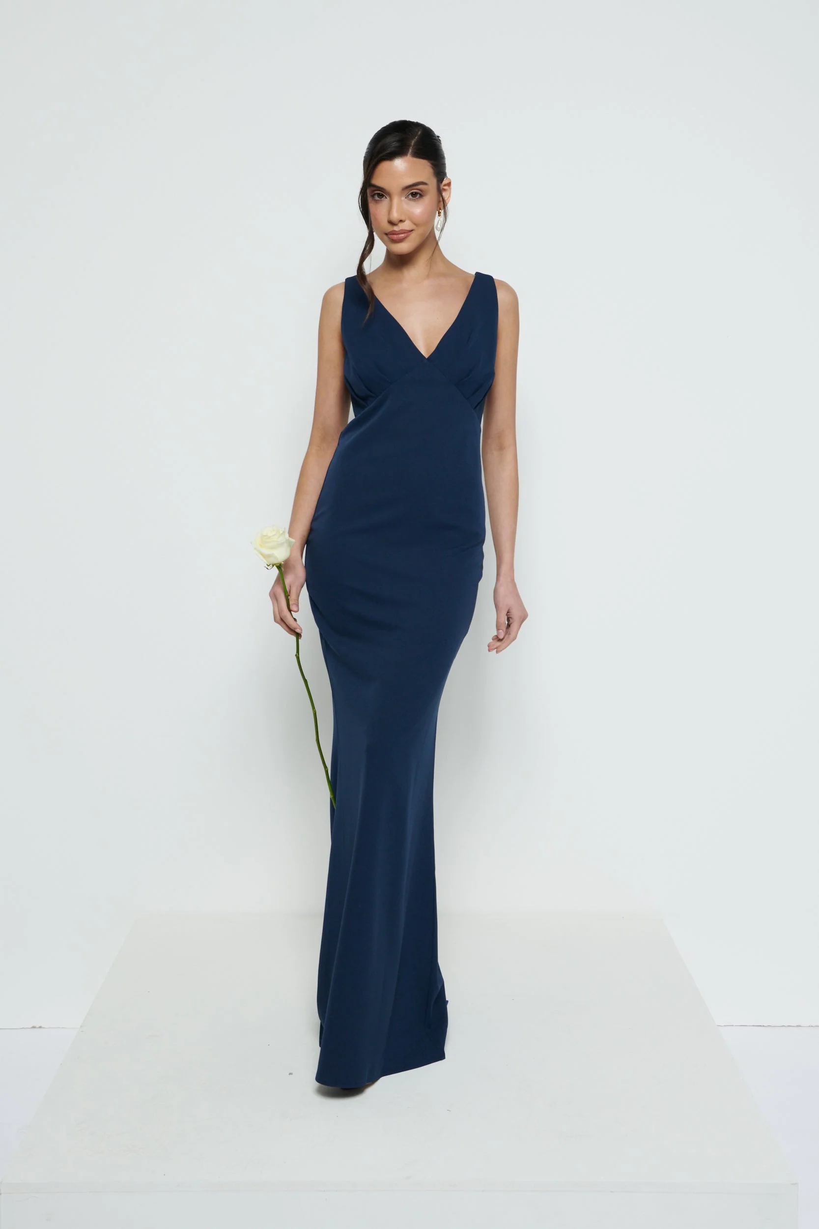 Esmee V-Neck Crepe Maxi Bridesmaid Dress - Navy - Image 6