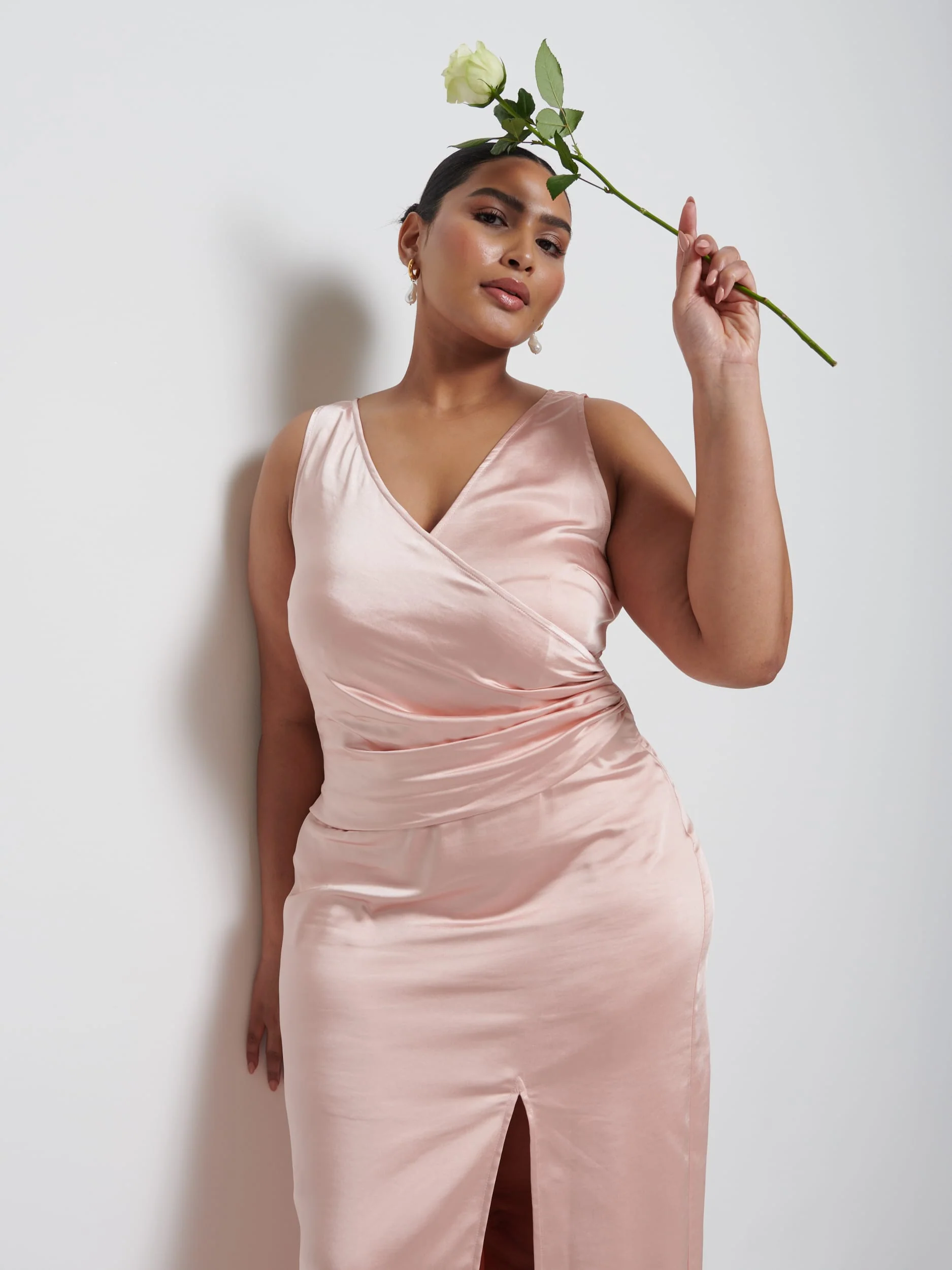 Esmee Wrap Maxi Bridesmaid Dress Curve - Blush - Image 2