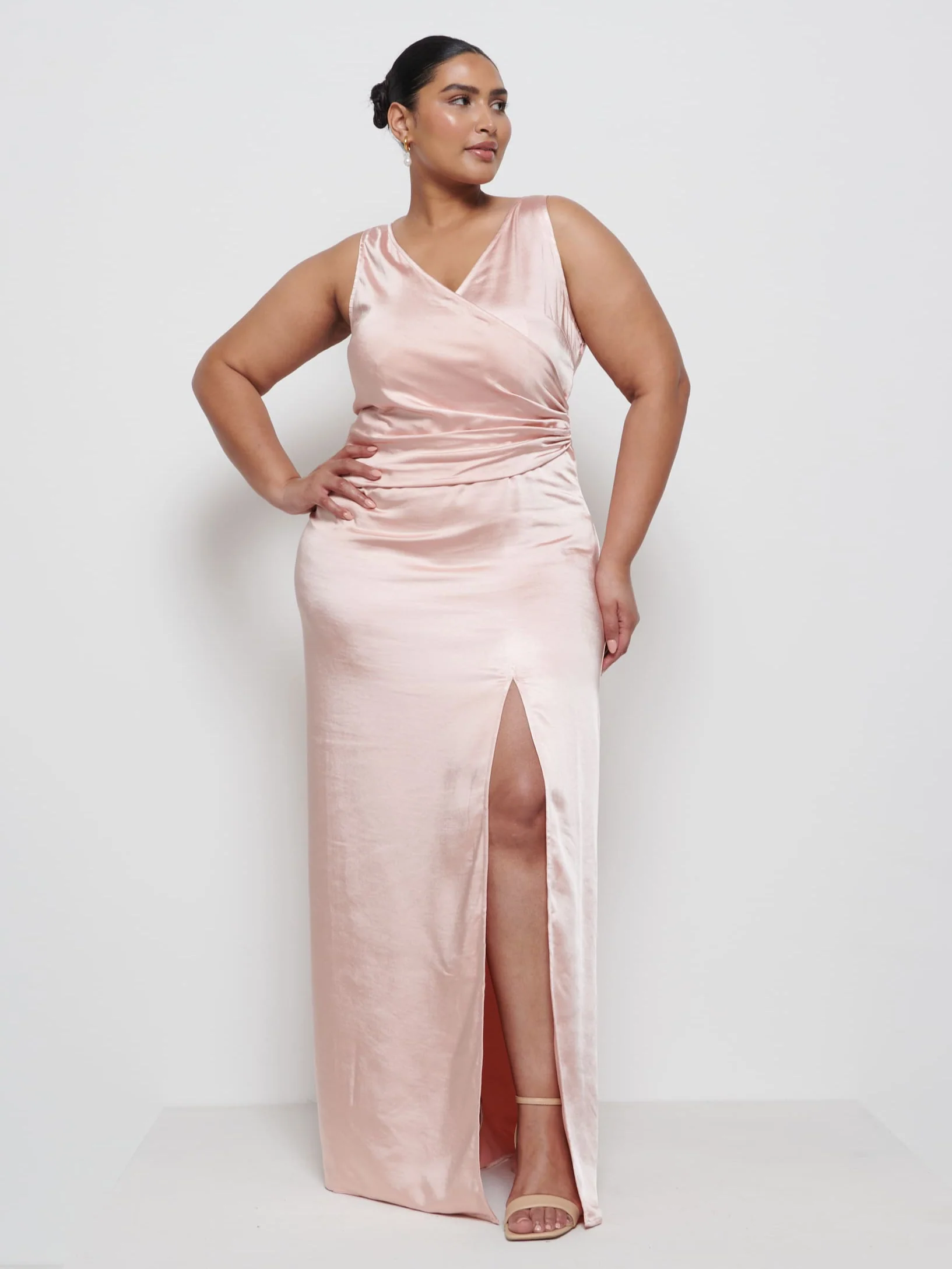 Esmee Wrap Maxi Bridesmaid Dress Curve - Blush - Image 4