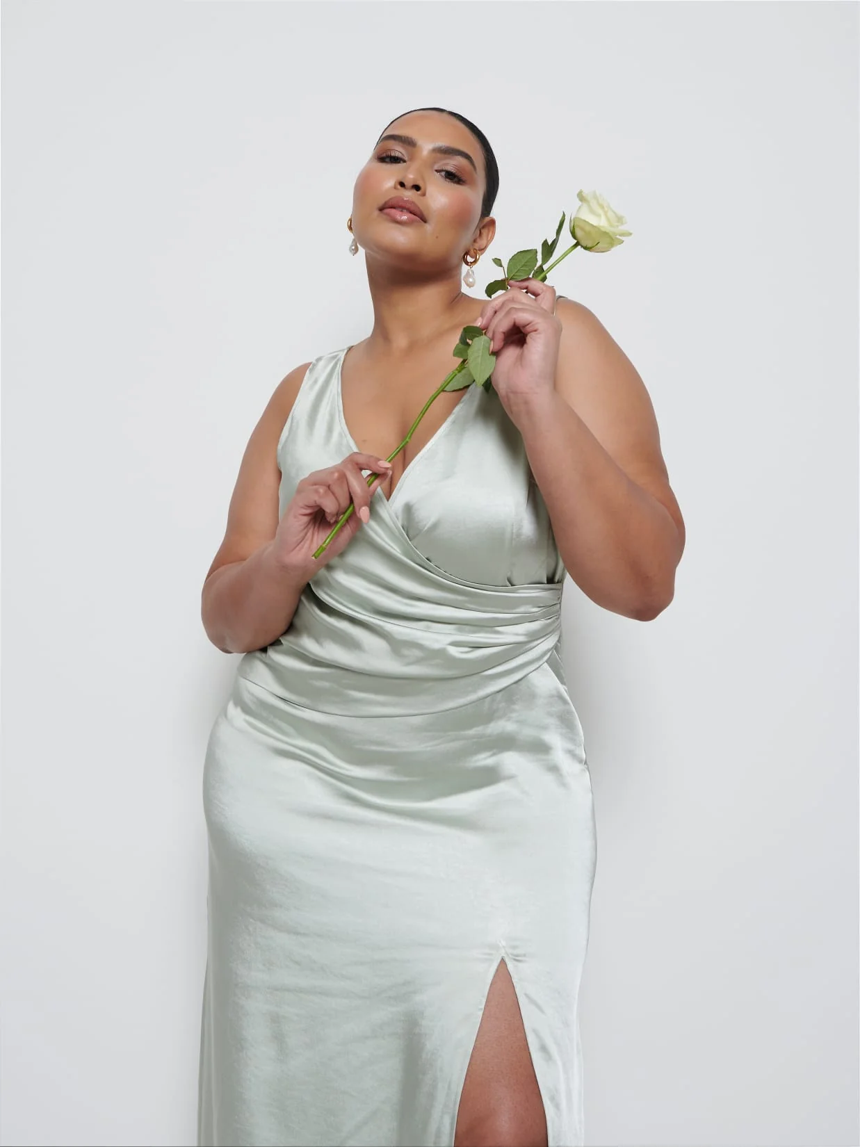 Esmee Wrap Maxi Bridesmaid Dress Curve - Sage - Image 2