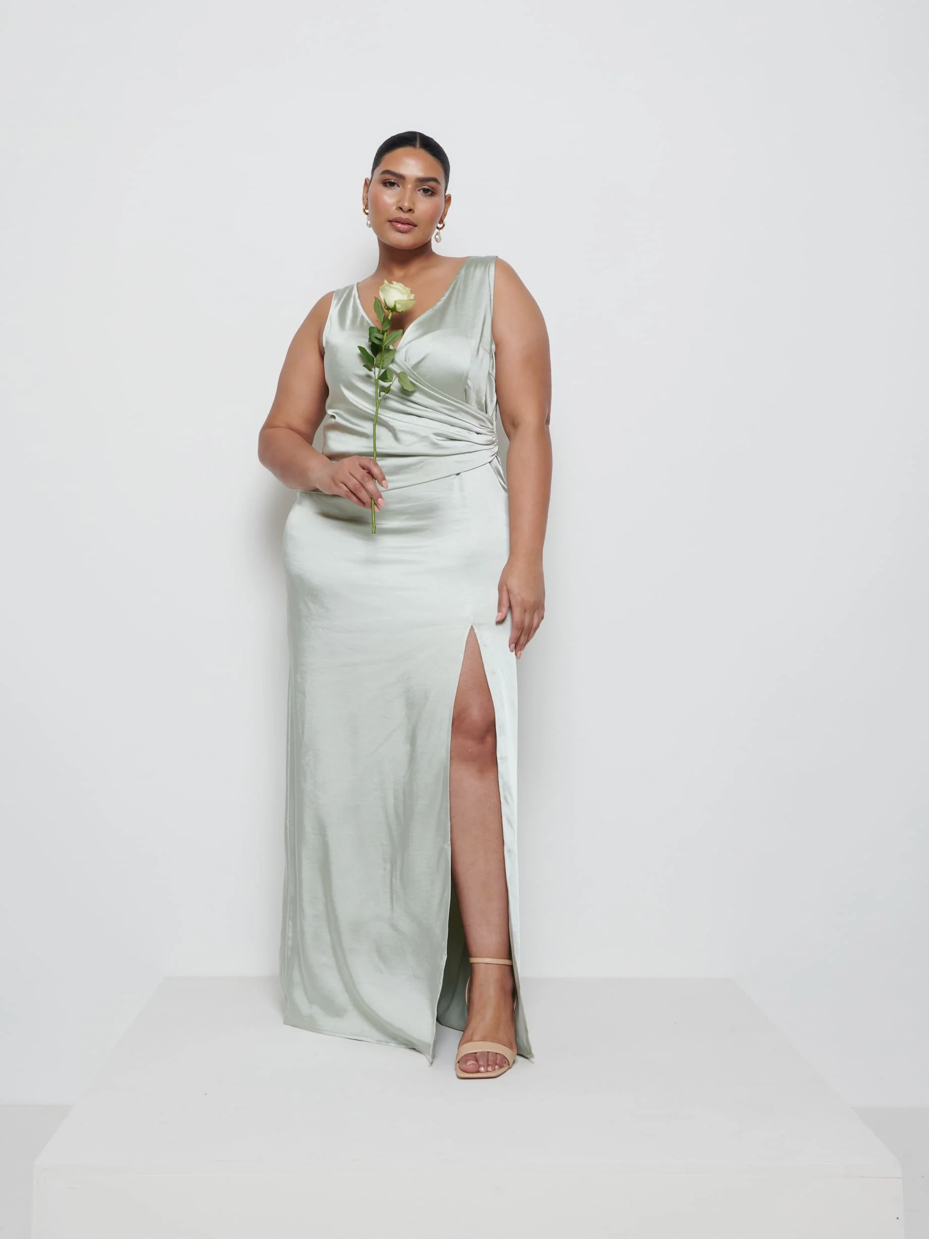 Esmee Wrap Maxi Bridesmaid Dress Curve - Sage - Image 4