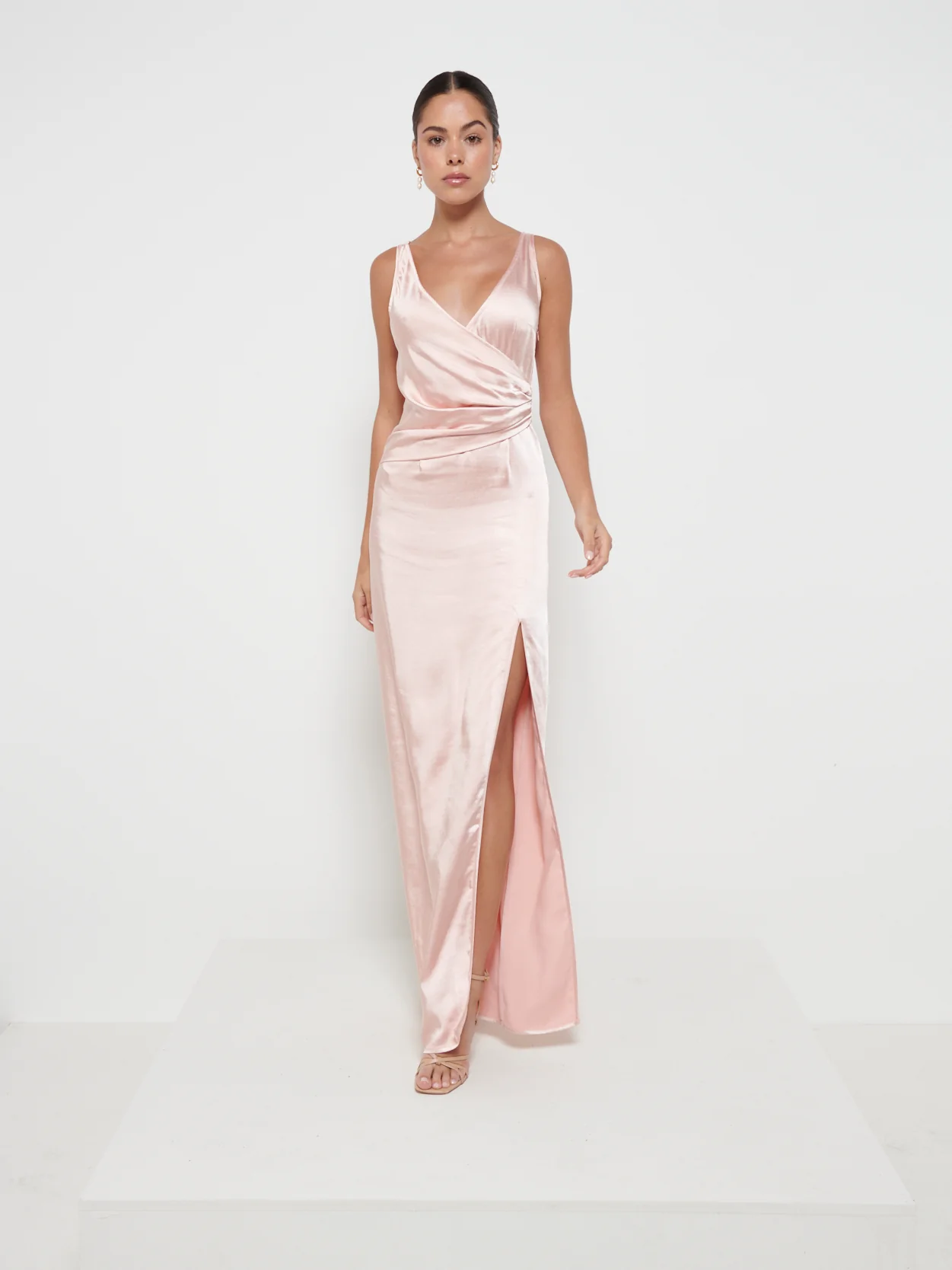 Esmee Wrap Maxi Bridesmaid Dress - Matte True Blush - Image 3