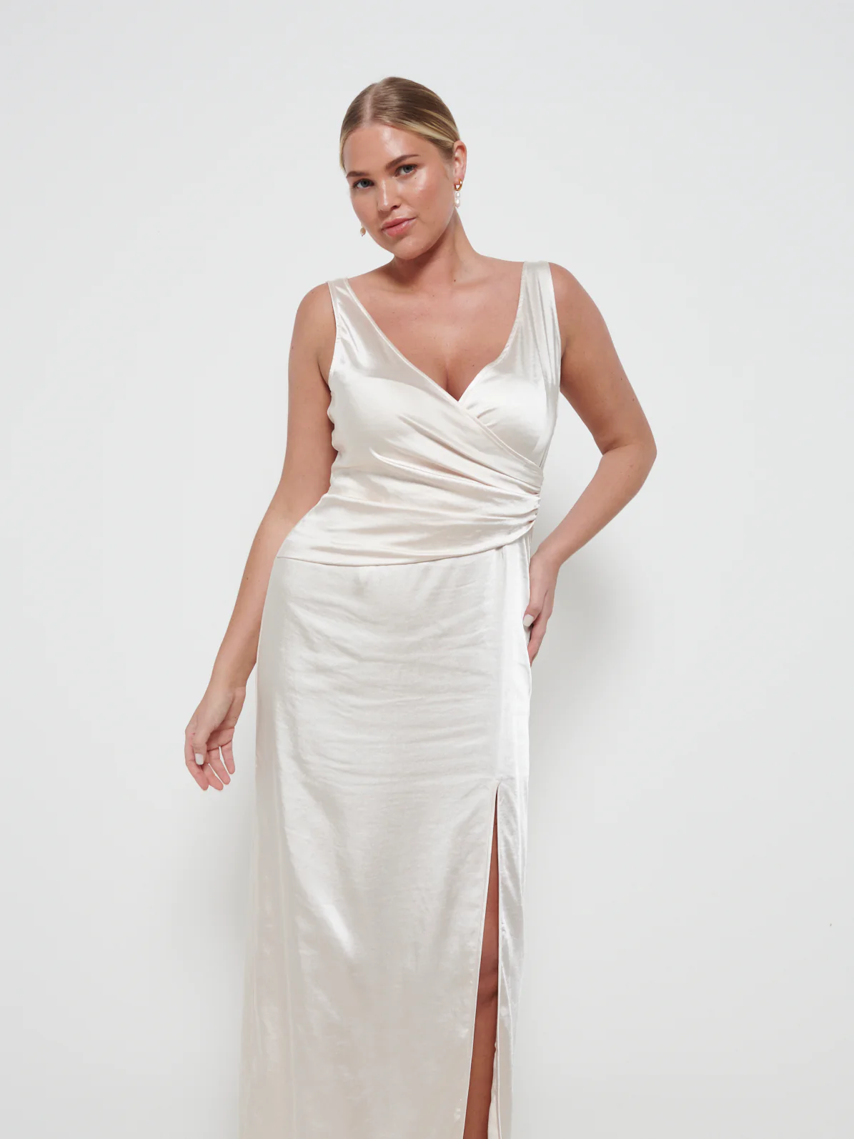 Esmee Wrap Maxi Bridesmaid Dress - Matte Champagne - Image 2