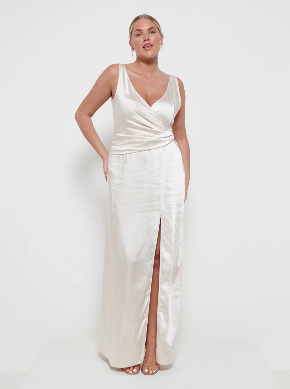 Esmee Wrap Maxi Bridesmaid Dress - Matte Champagne - Image 4